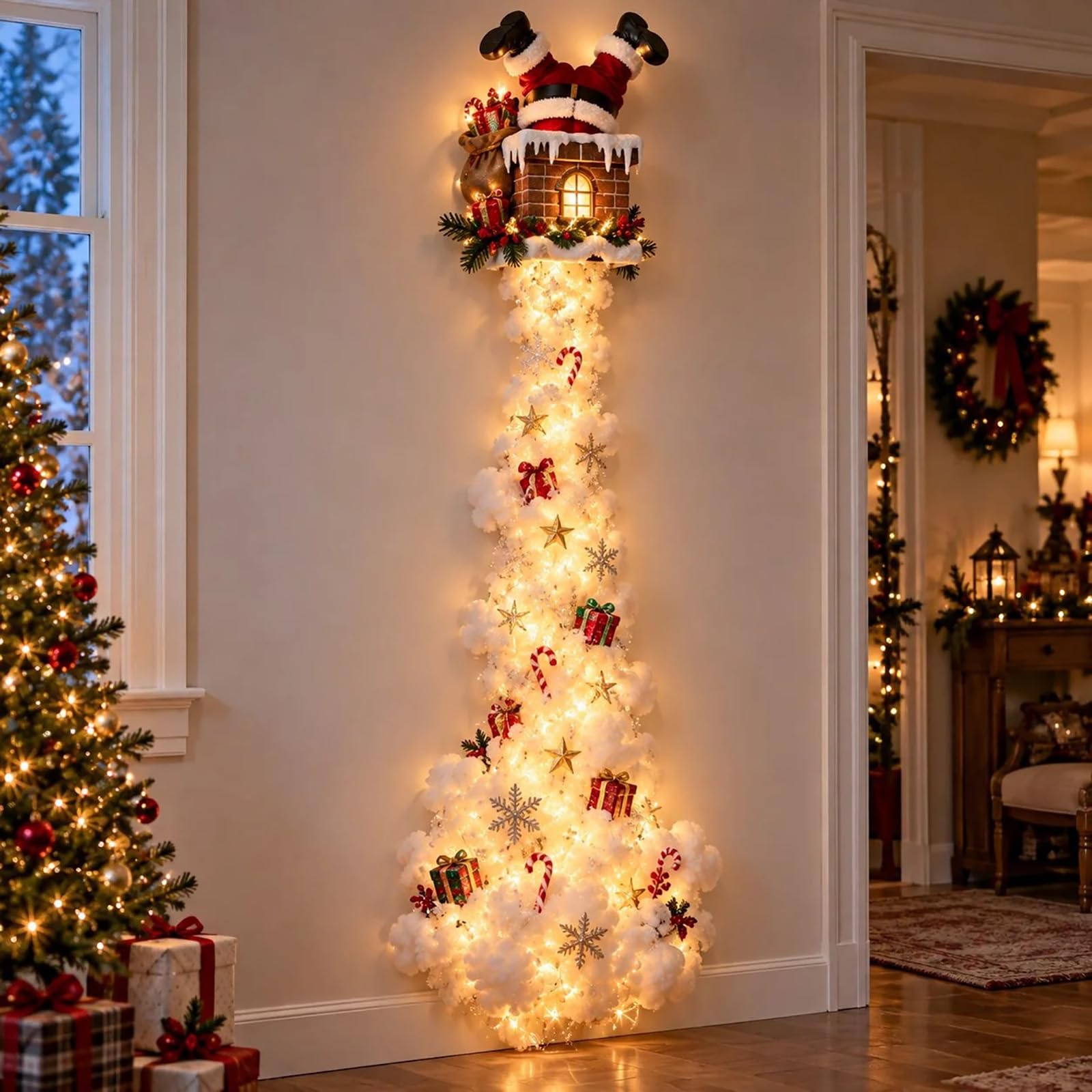 Christmas Magic Trail Wall Light, LED Christmas Wall Decor (Santa Chimney)