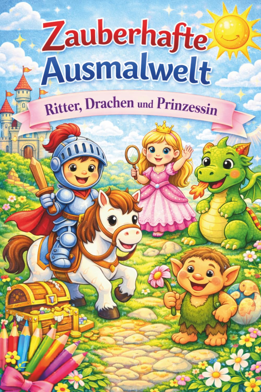Zauberhafte Ausmalwelt – Ritter, Drachen & Prinzessin (Band 4): Malbuch für Kinder ab 4 Jahren | Magische Motive zum Ausmalen, ohne Werbung