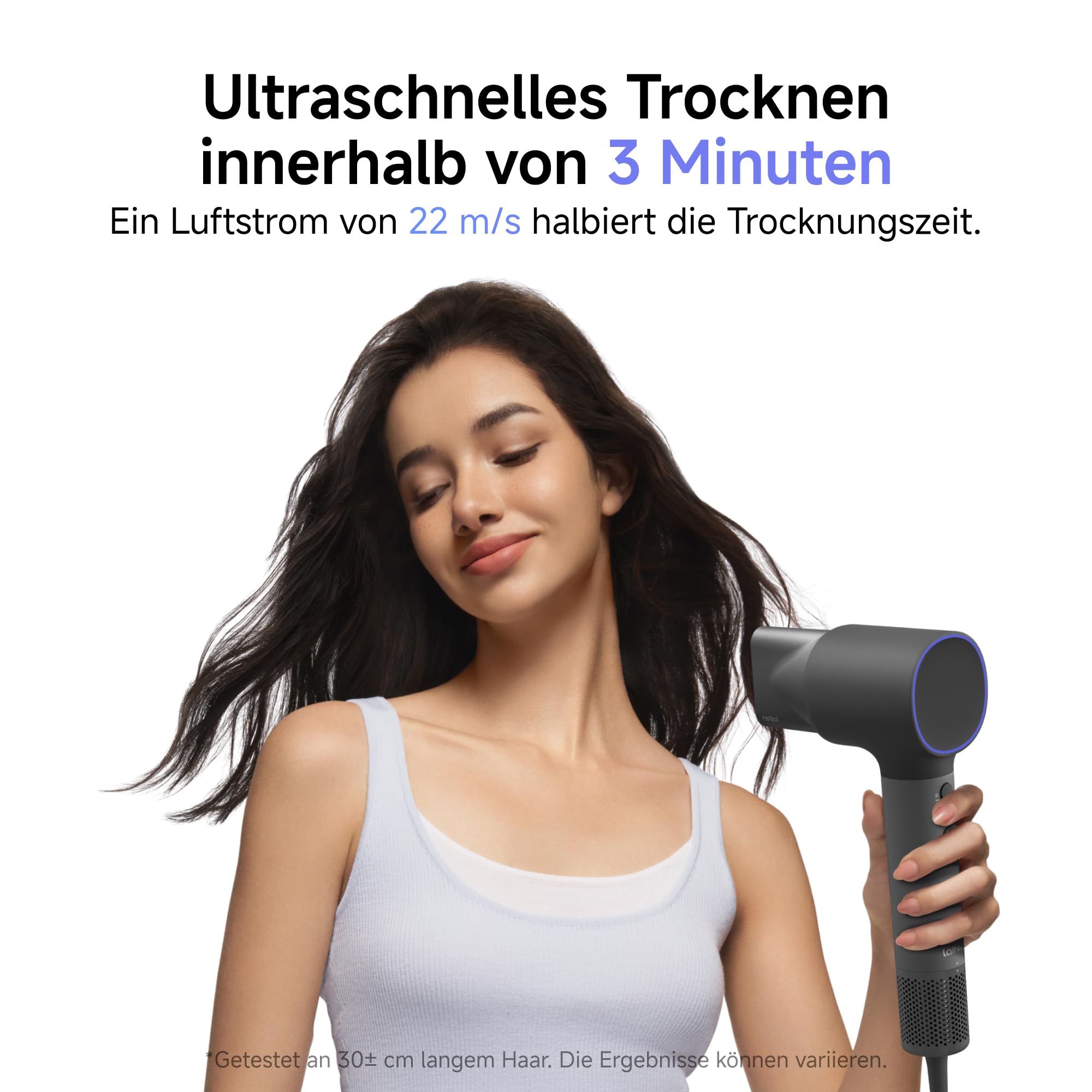 Laifen Neo Haartrockner, 22 m/s Hochgeschwindigkeits-Föhn mit 110.000 U/min Motor, 390 g Leichtgewicht, 59 dB Leise, 200 Millionen Negative Ionen, inkl. Diffusor & Glättungsdüse (Shadow-Schwarz)