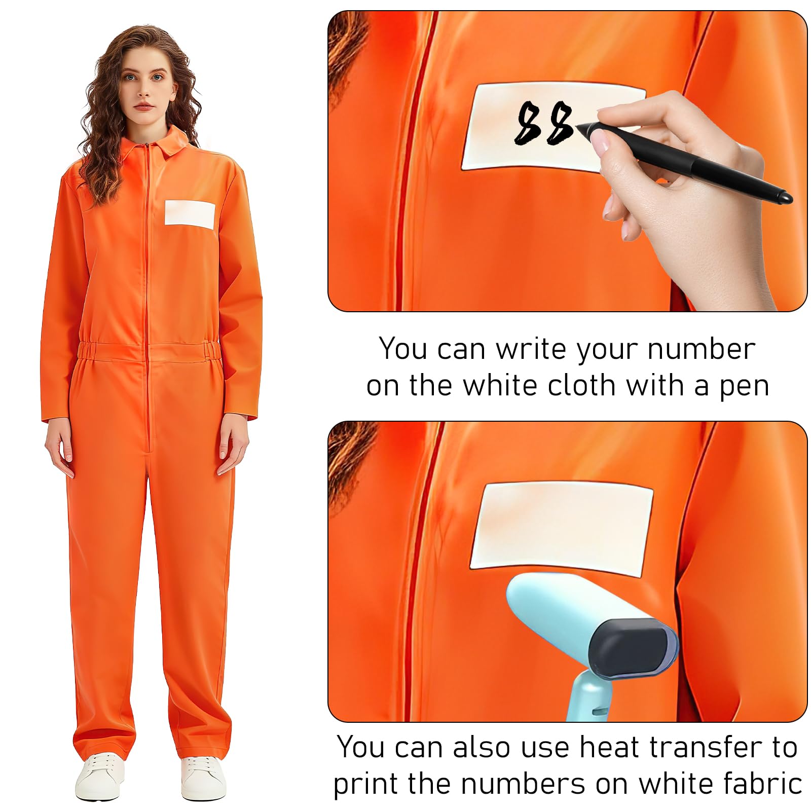 XJGQZ 5 Pcs Prisoner Jumpsuit Men, Orange Prison Jail Inmate Halloween Costume Outfit, Adult Prisoner Costume (2XL) - Image 4