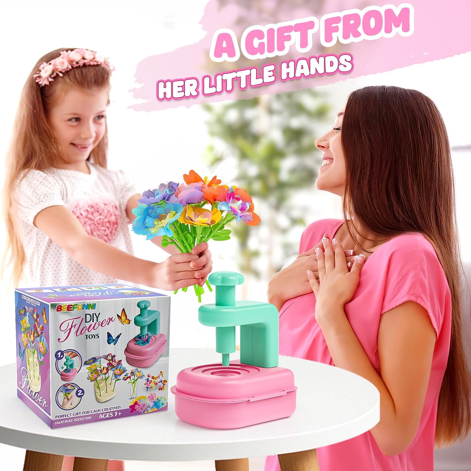 beefunni Flower Making Kit for Kids, DIY Flower Bouquet Kit, Arts and Crafts for Kids Ages 4-8, Colorful Flower Maker Toys for 4 5 6 7 8+Year Old Girl Birthday Gifts Ideas, Mothers Day Gifts for Mom