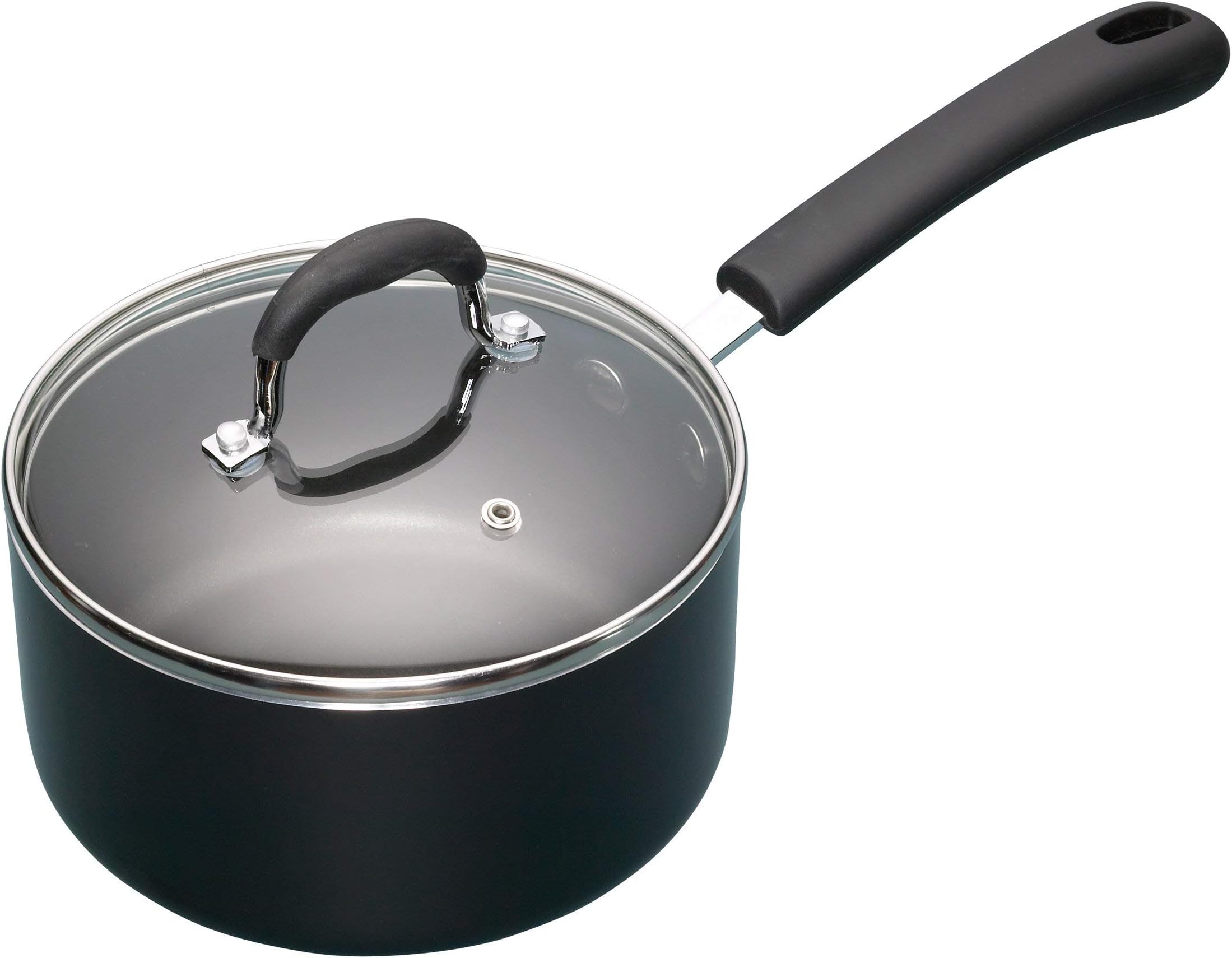 18cm Non-Stick Heavy-Duty Saucepan with Glass Lid and Cool Touch Handle, Durable Aluminium Cookware for Everyday Cooking, PFAS-Free Cookware