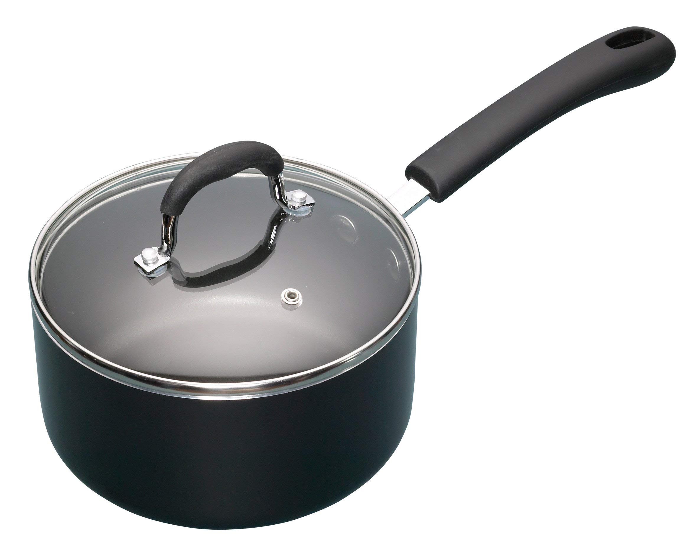 MasterClass 18cm Non-Stick Heavy-Duty Saucepan with Glass Lid and Cool Touch Handle, Durable Aluminium Cookware for Everyday Cooking, PFAS-Free Cookware