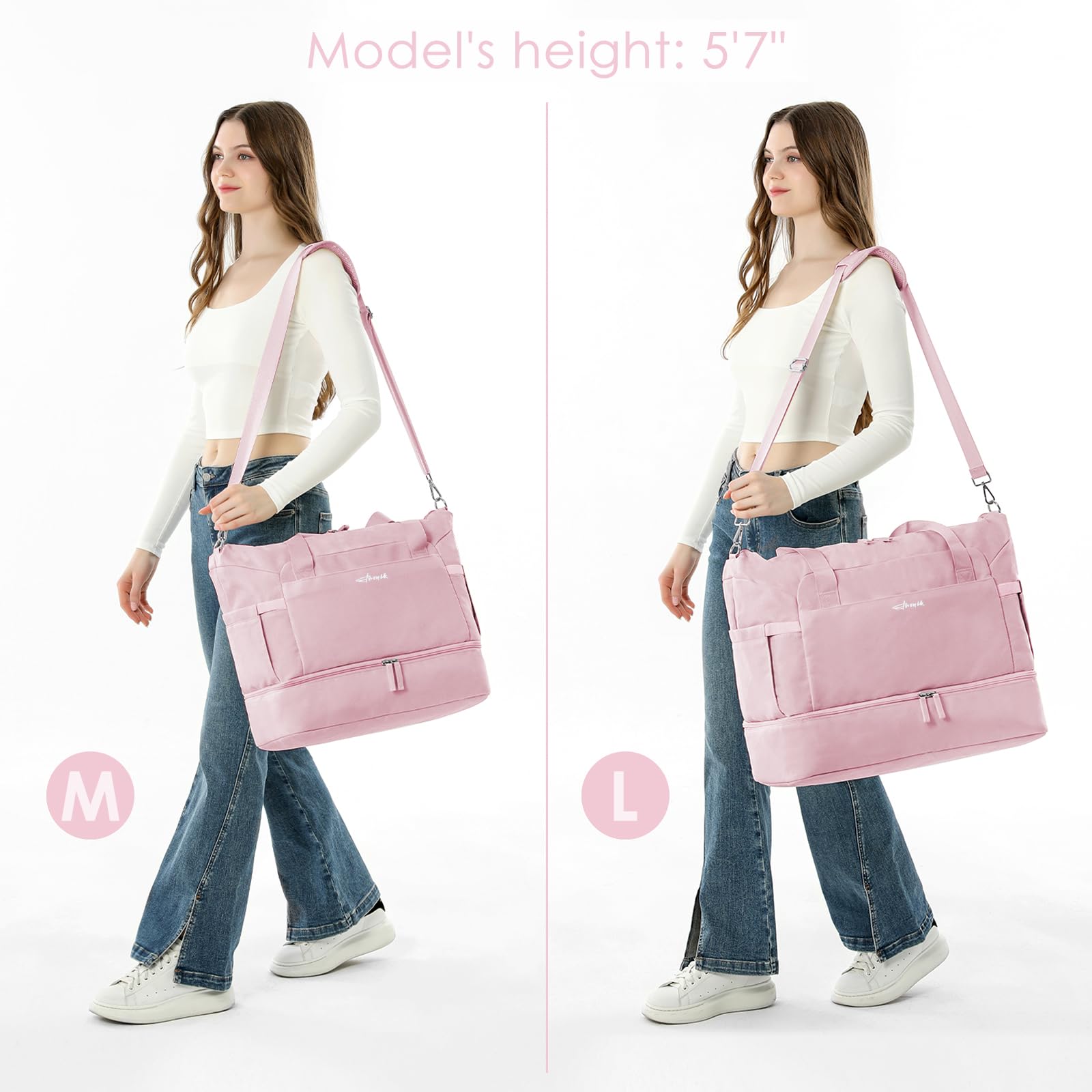 Gym Bag for Women, 45L Carry On Travel Duffel Bag with Shoes Compartment view 6