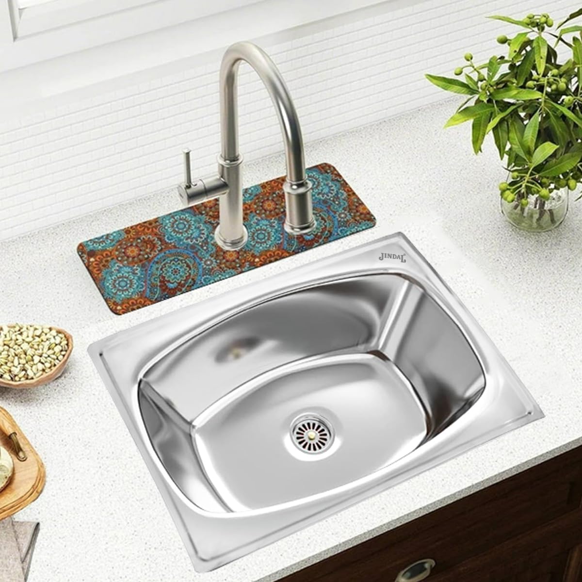 JINDAL Single Bowl 24 x18 x9 Inch Kitchen Sink/21x16 Inch BowlSize/Stainless Steel | Included Sink Coupling/Glossy Finish | Pack of 1/0202 | 10 Year Manufacturer Warranty