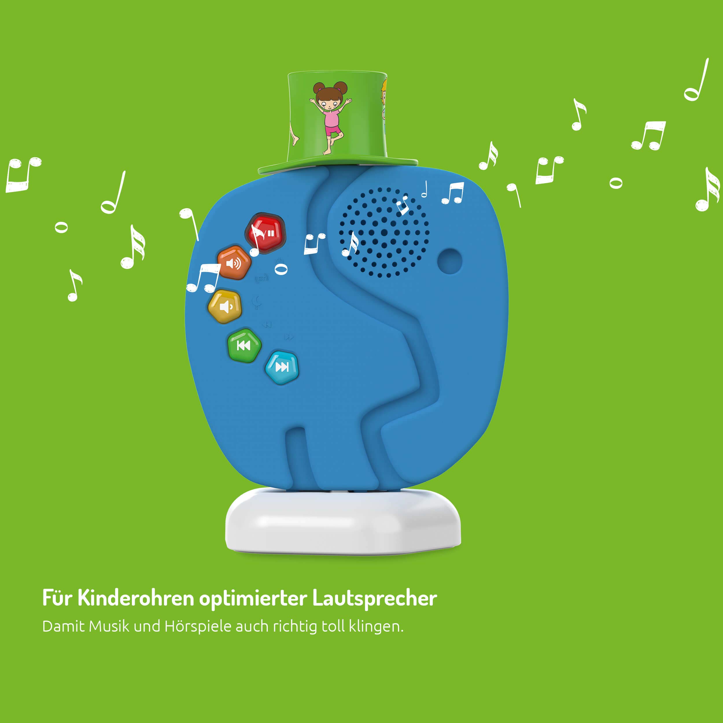 TechniSat TECHNIFANT - Audioplayer und Bluetooth-Lautsprecher für Kinder (inkl. Nachtlicht, mit MP3 bespielbarem Hütchen und leistungsstarkem Akku)