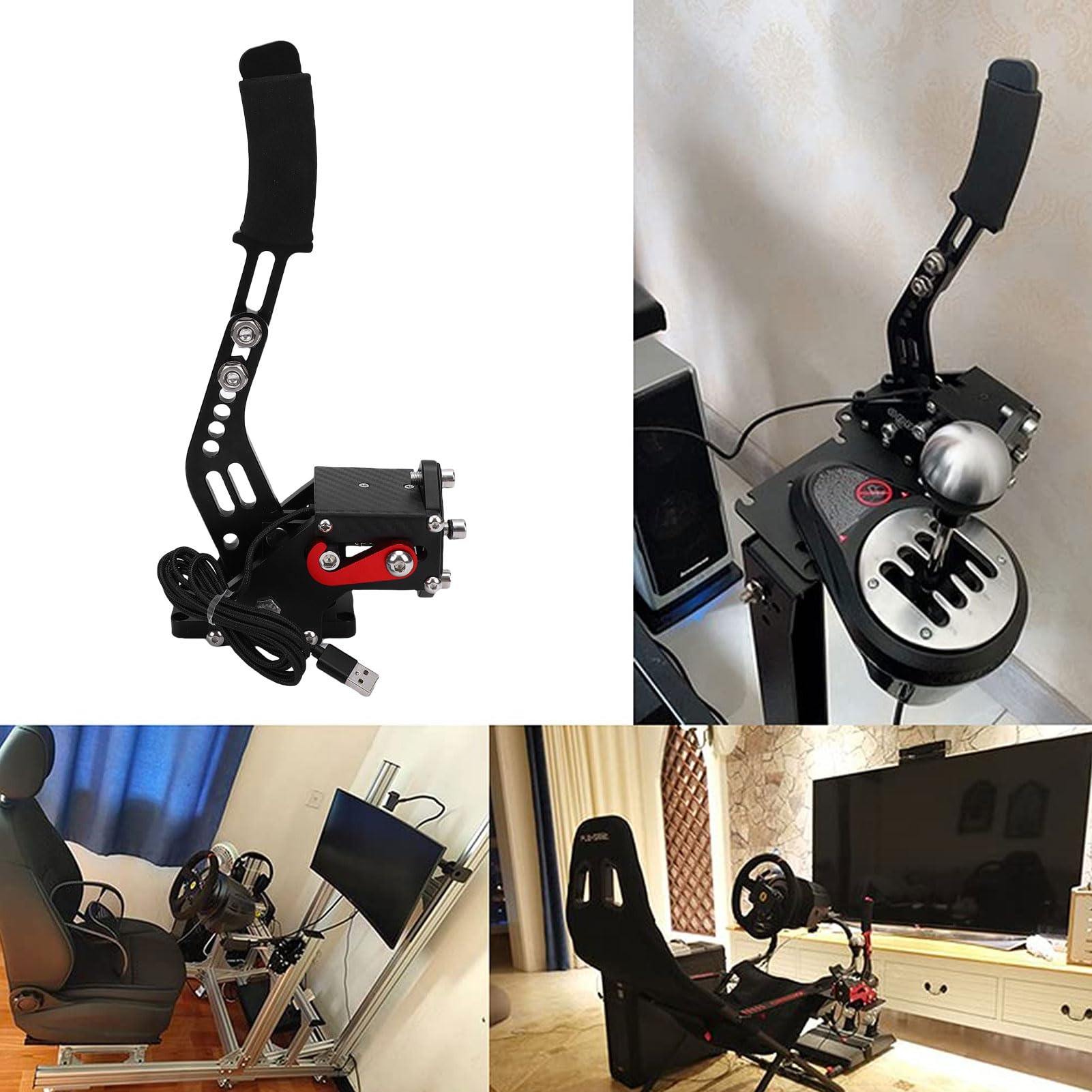 Pissente PC USB Hamulec Ręczny, 16-bitowy USB Hamulec Ręczny do Sim Racing, Analogowy Liniowy Hamulec Ręczny 16Bit dla G27 G29 G920 G923 T500 T300 z Łukiem ze Stali Węglowej