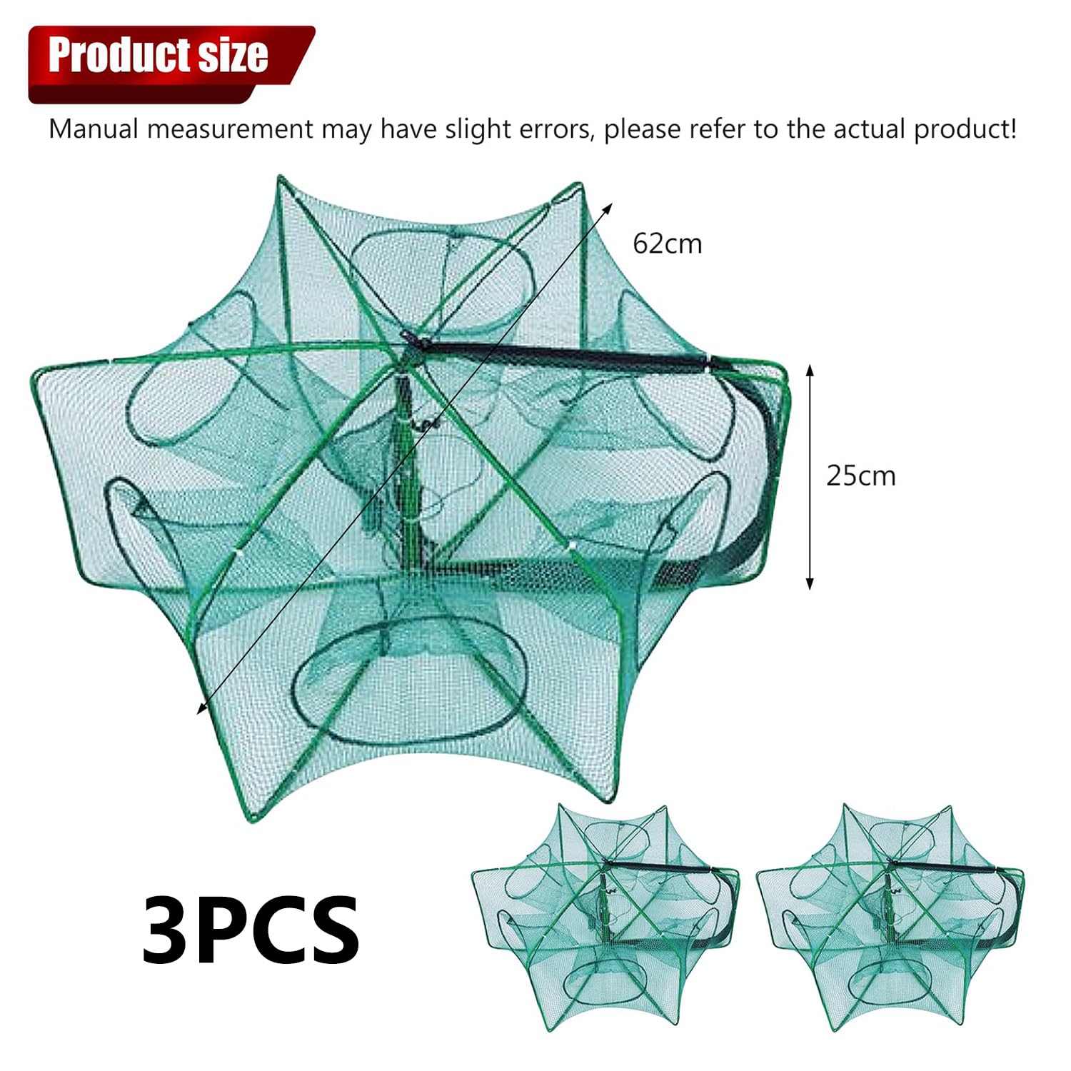 3 Pcs Piège à Appâts de Pêche Pliable, Nylon Pliable pour Appâts, Piège À Poisson, Piège À Écrevisses Appâts, Piège de Pêche Portable, pour Piège À Écrevisses Appâts, Poissons, Ménas, Crabes