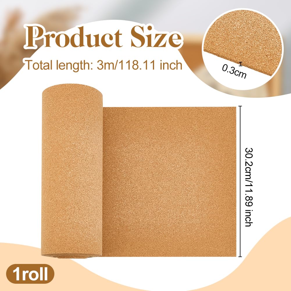 OLYCRAFT Grandi Rotolo di Sughero 3mx30cm Spessi 3mm Naturale per Pareti Bacheche Decorazione