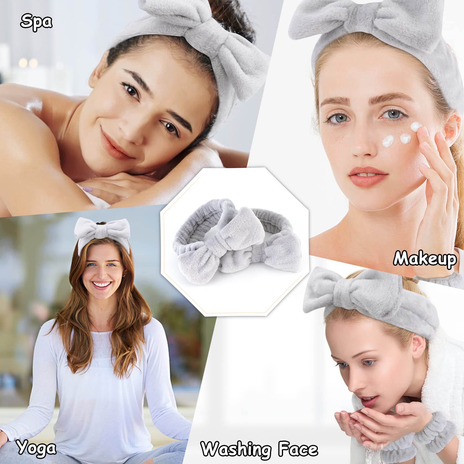 Amazon.com : Casoty 8 Pcs Grey Spa Hair Bands for Women, Bow  display picture 1