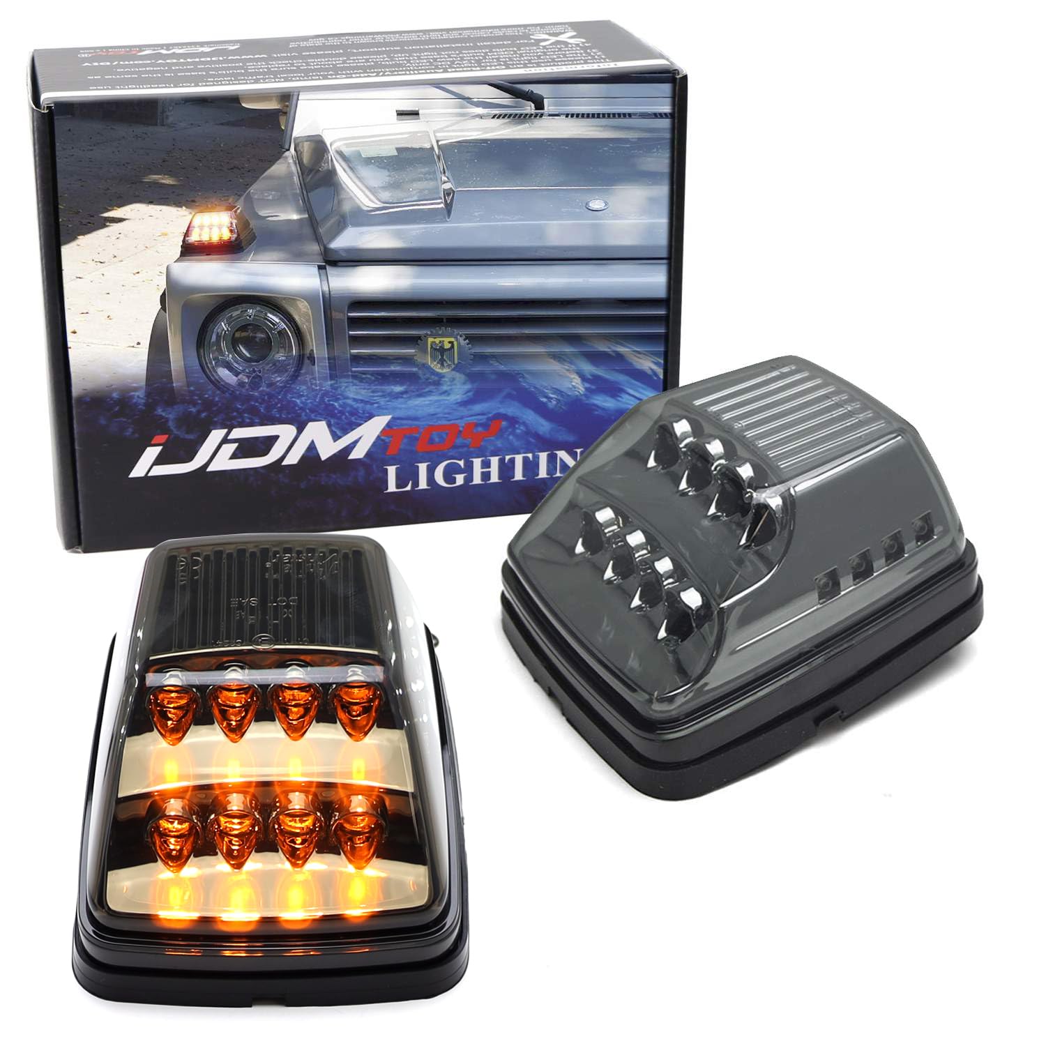 iJDMTOY iJDMTOY (2) Smoked Lens Amber LED Turn Signal Lamps w/White LED Position Lights for 1990-up Mercedes-Benz W463 G-Class G500 G550 G600 G55 G63 AMG