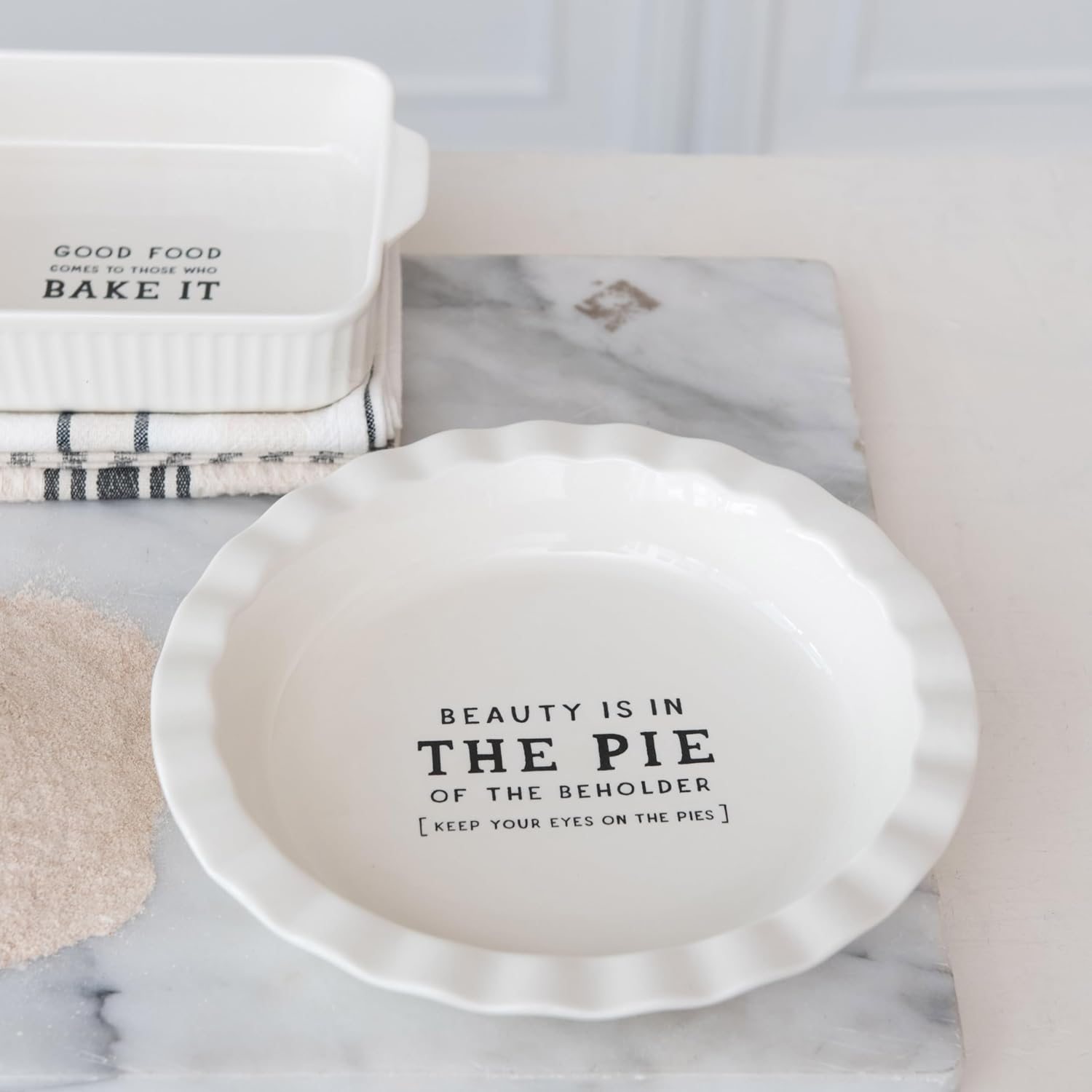 Creative Co-Op, White Round Stoneware Pie Dish, Medium