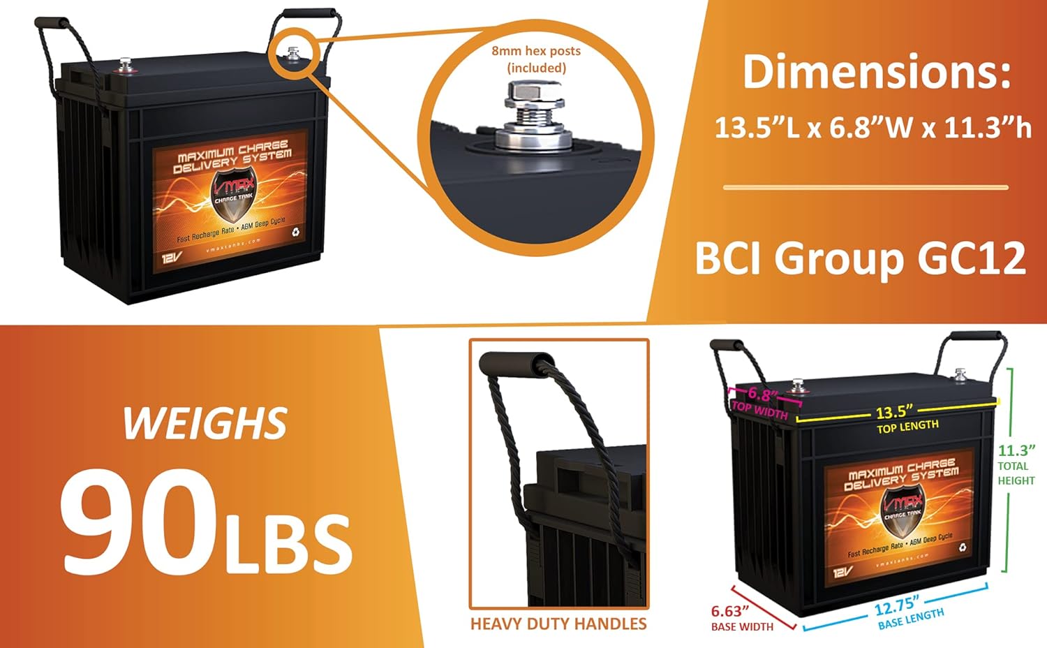 VMAX MR147-155 12V 155Ah AGM Deep Cycle Marine Battery for Minn Kota Pontoon 55 Hand Control 12V 55lb Trolling Motor