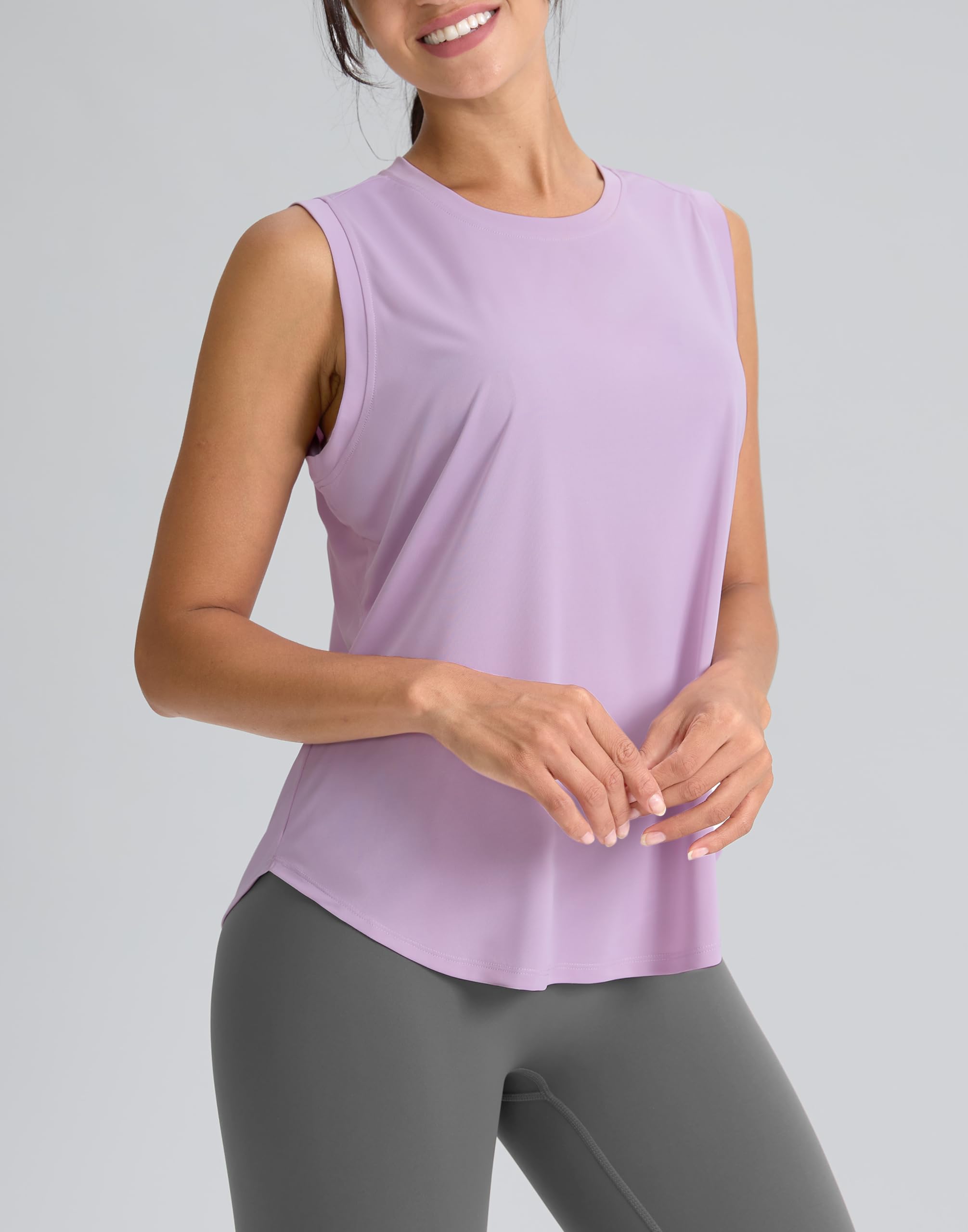 SANTINY Women's Sleeveless Workout Tops Breathable Lightweight Active Tennis Yoga Shirts Athletic Running Tank Tops for Women (Purple_L)