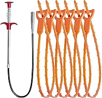 LONGGUI 7-Piece Hair Drain Clog Remover Kit: 6x 25" Flexible Sink Snakes + 24" Steel Claw Grabber for Shower, Tub, Kitchen & Bathroom Drains