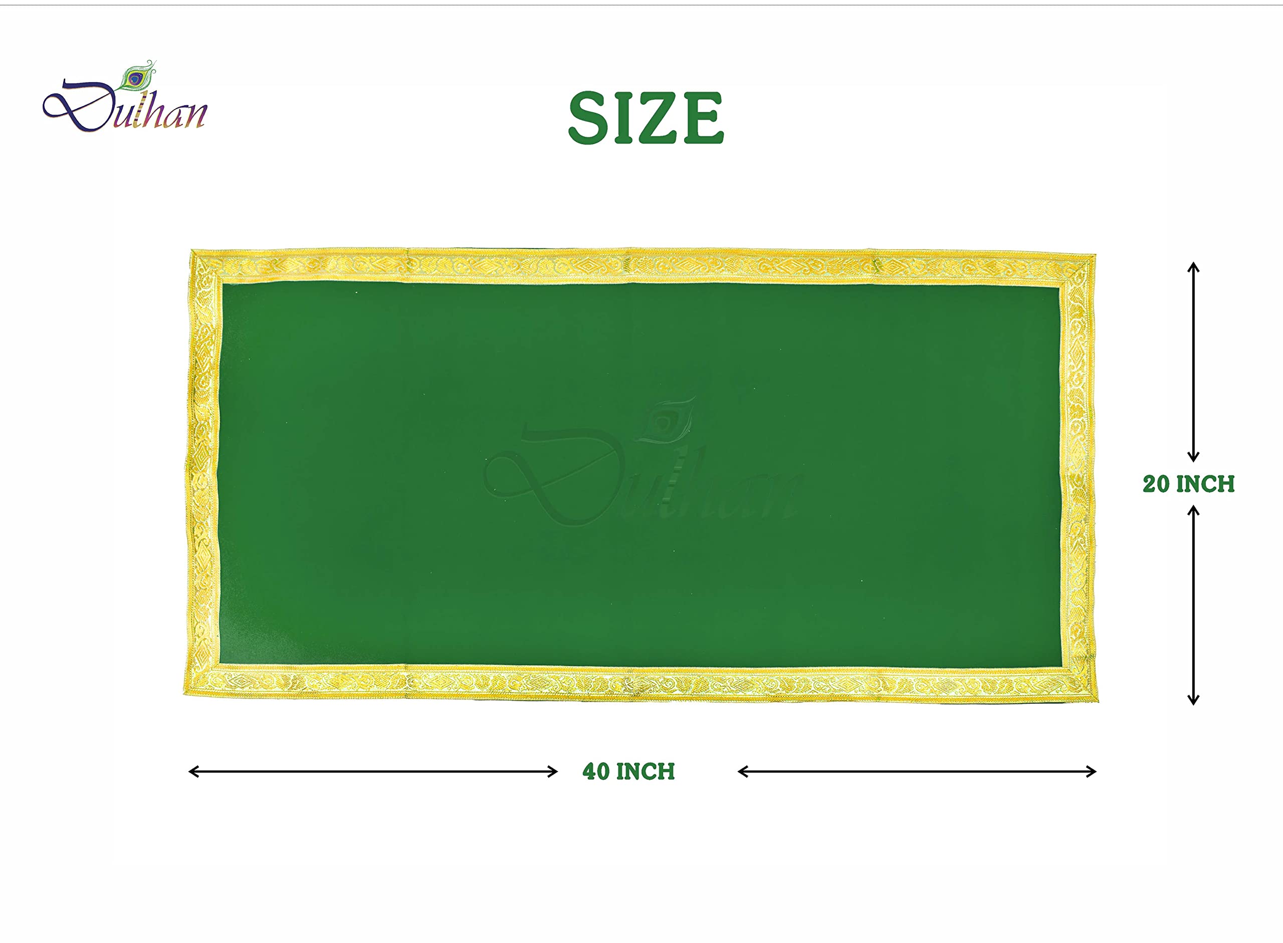 Dulhan Velvet Green Pooja Cloth/Pooja Aasan for Mandir, Temple Altar Cloth with Golden Border (20X40 inch) 1/2mtr. (Pack of 2) 3