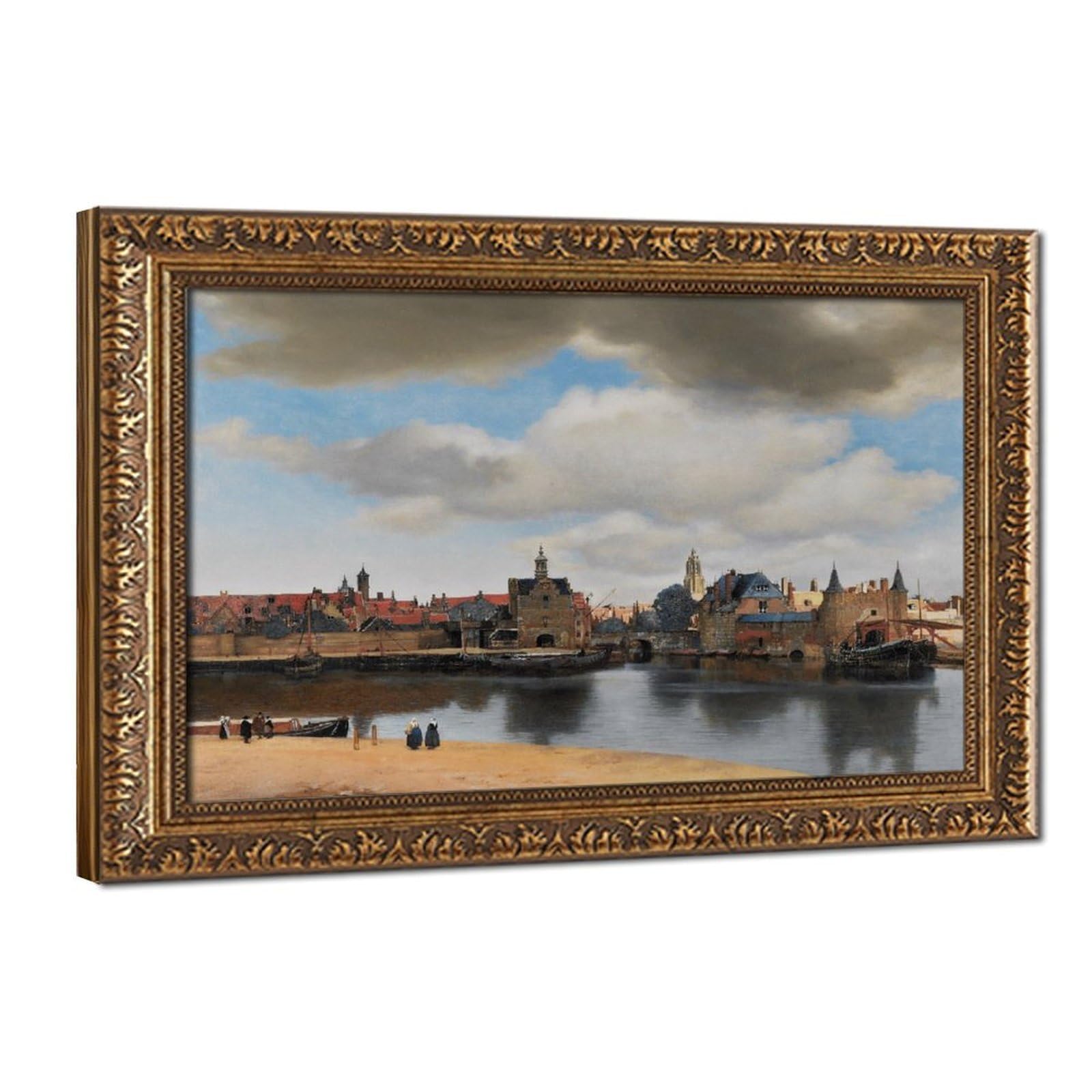 WCYB View of The Delft 1661 by Johannes Vermeer Posters Prints Canvas Deco Paintings Wall Art Hangable Frame 12" L X 18" W