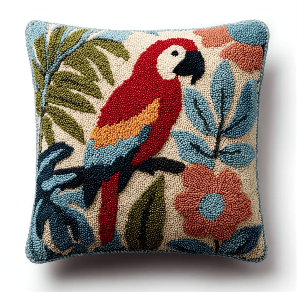 Beginner Latch Hook Cushion Kit,Jungle Bird Decor Pillow Cover 43X43Cm