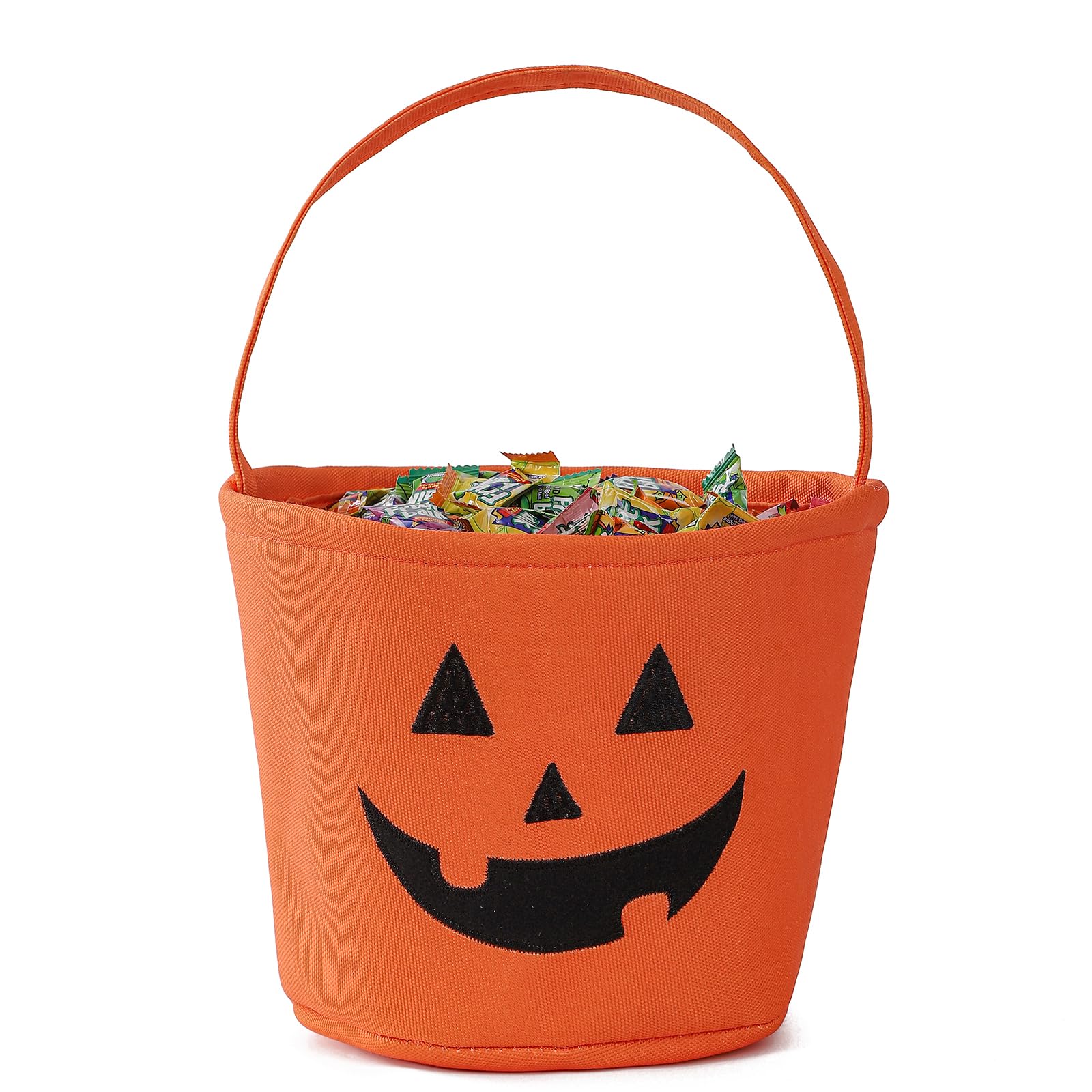 Halloween Buckets Halloween Basket for Kids, Trick or Treat Bags with Embroidery Foldable Halloween Candy Bucket Pumpkin Bucket Basket with Handle for Party Decorations, (Orange)