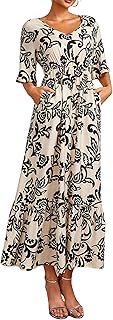 Women's Summer Short Sleeve Maxi Floral Flowy Dresses with Pockets