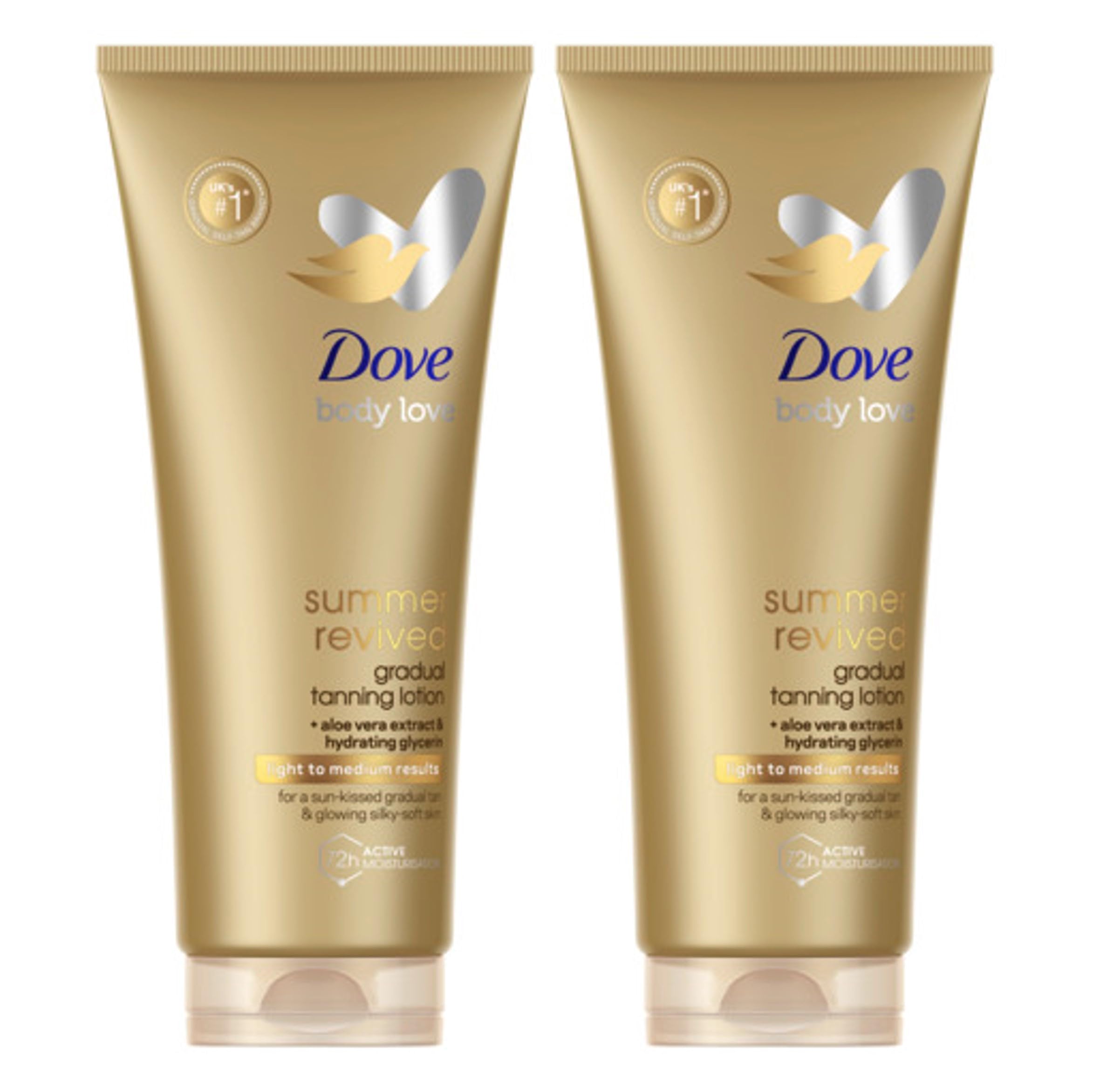 Dove Summer Revived Light to Medium Gradual Tanning Lotion for a gradual tan and natural, radiant glow non‑greasy self-tan for all skin types 200 ml x2