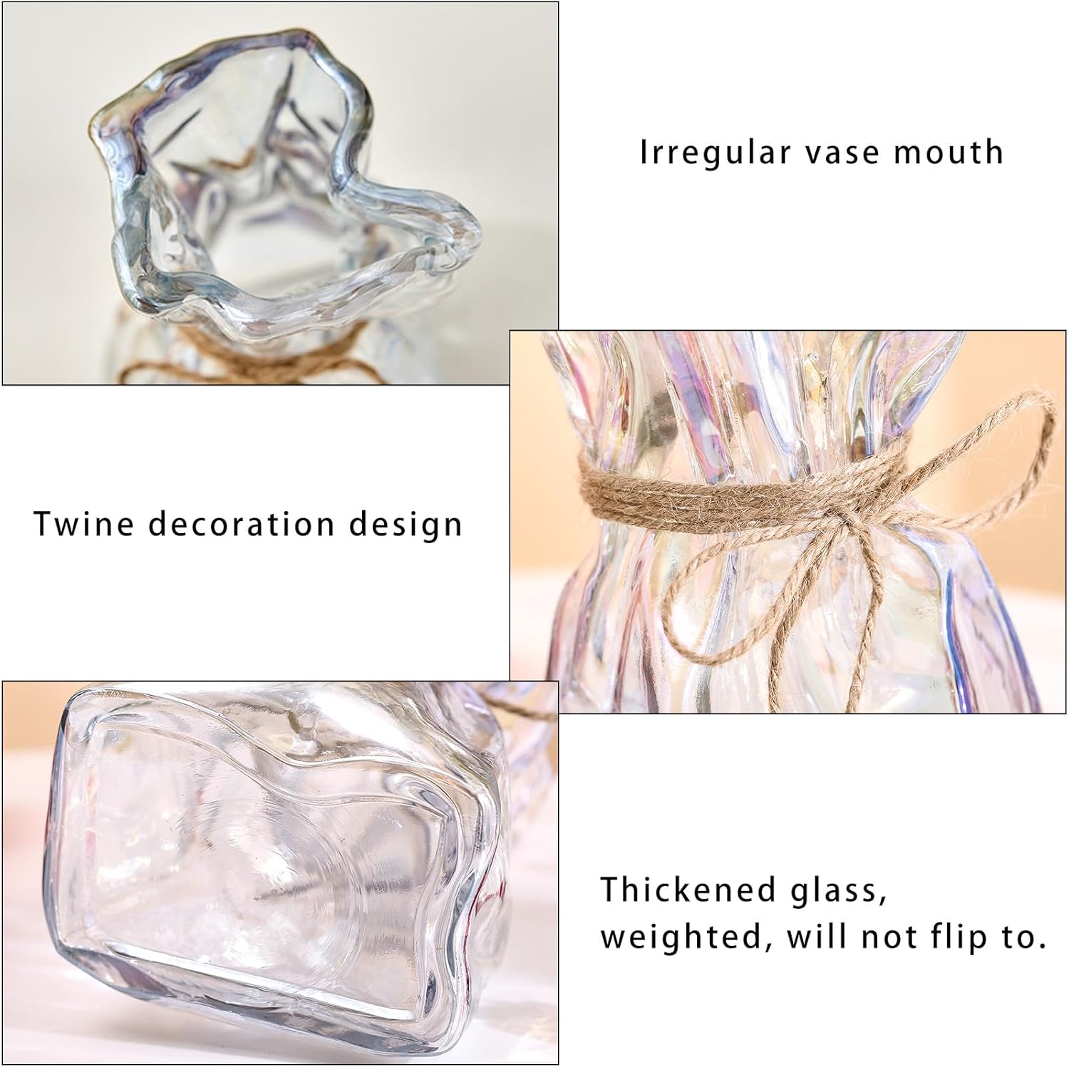 Colorful Irregular Shaped Modern Minimalist Glass Vase - Fashionable Multi-Use Home Decor for Flowers, Centerpiece, Kitchen, Office, Wedding & Holiday