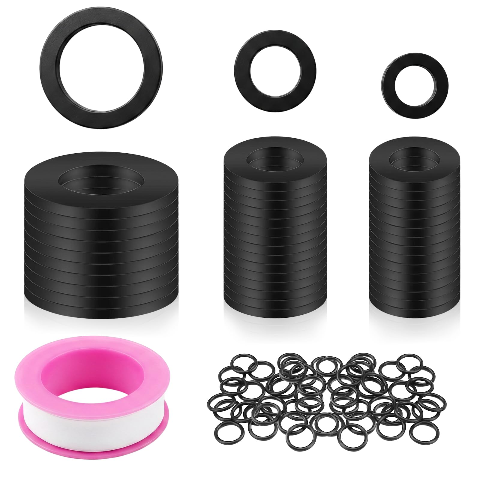 70PCS Rubber Washers Seals Set, Tap Washers Flat for 1/2" 3/4" 1" Faucet