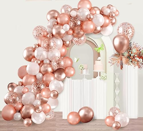 140PCS Rose Gold Garland Balloons Rose Gold Chrome Ballons Arch Kit with Confetti Balloon for Baby Shower Birthday Wedding Bachelorette Party Decor