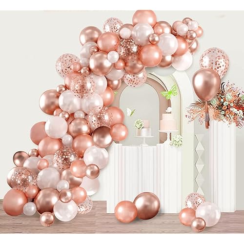 140PCS Rose Gold Garland Balloons Rose Gold Chrome Ballons Arch Kit with Confetti Balloon for Baby Shower Birthday Wedding Bachelorette Party Decor