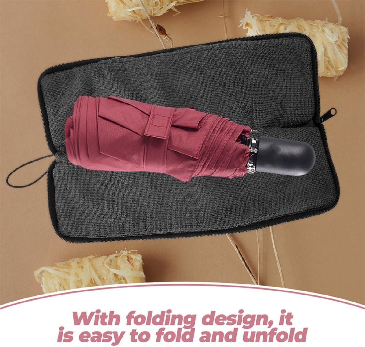 Portable Foldable Umbrella Storage Bag with Absorbent Fiber Material and Waterproof Design for Travel and Camping, Lightweight Umbrella Organizer with Strap for Easy Carry image 3