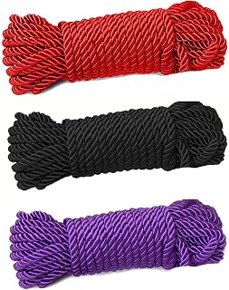 32 feet 8mm(1/3inch) Diameter Soft Silk Rope Solid Braided Twisted Ropes,10m Durable and Strong All Purpose Twine Cord Rope String Thread Shiny Cord_(Red Black and Purple)