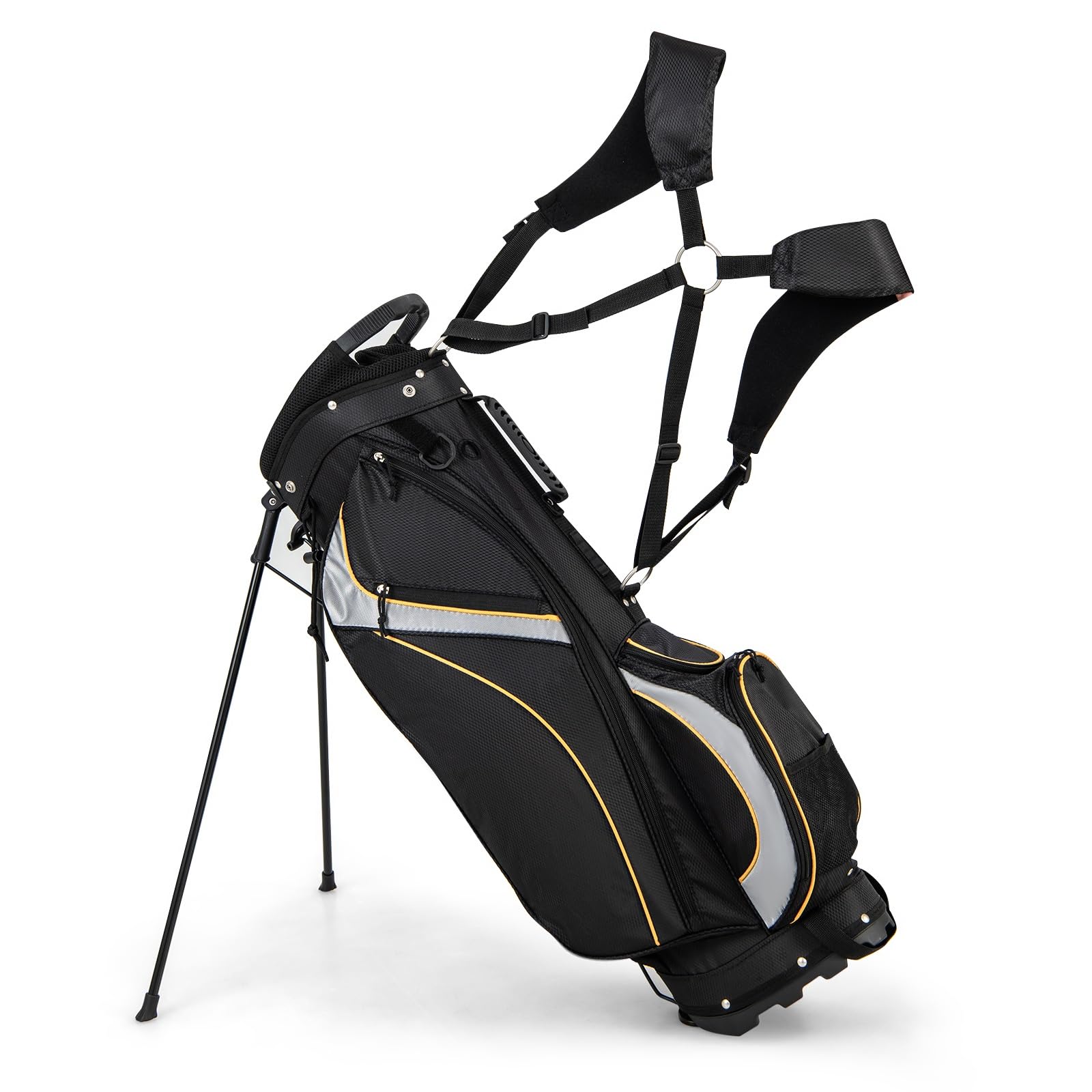 LIFEZEAL Sac Trépied de Golf avec 8 Compartiments, Sac en Nylon avec Support en Fer, Léger et Durable, Sac Portable pour Les Golfeurs de Tous Niveaux, 28 x 21 x 89,5 cm