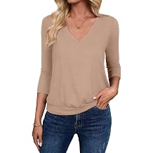 Sialois 3/4 Length Sleeve Women Blouse V Neck Banded Bottom Tops Casual Shirt Cute Tunic 2026 Fall Spring Summer Clothes