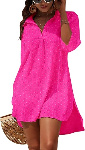 Blooming Jelly Womens Swimsuit Coverups White Chiffon Bikini Swimwear Beach Cover Up Dress Shirt
