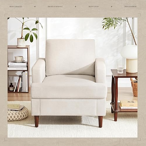 Miniatura 9 de Weture Silla decorativa de mediados de siglo, sillón moderno de tela de lino para sala de estar, cómodas sillas tapizadas de lectura para