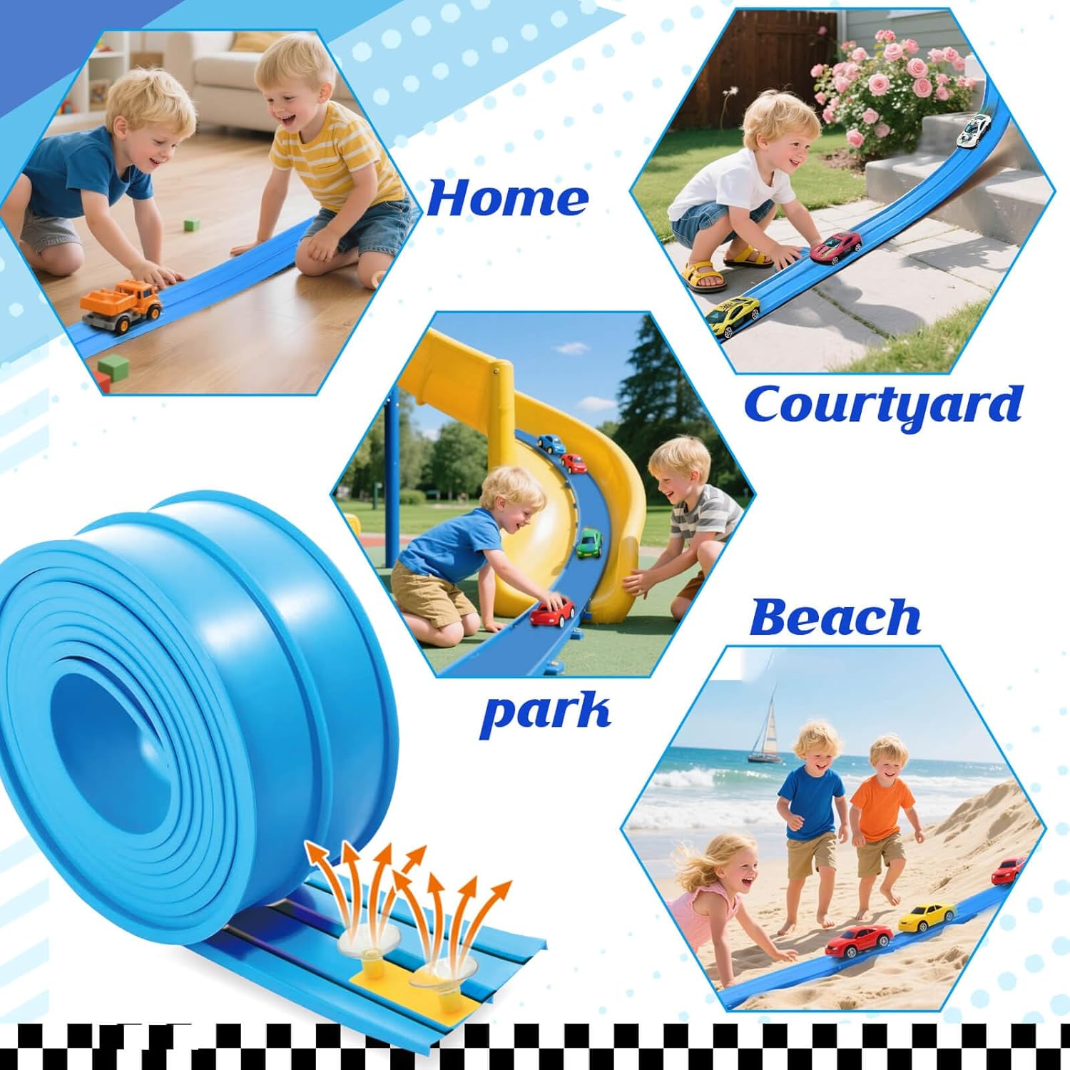 Gretex Flexible Race Track for Kids Ages 4-8: 15 Ft Flex Race Car Ramp Track With 6 Toy Cars Suction Cups, Portable DIY Racetrack Compatible With Diecast 1/64th Cars, Ideal Gift for Kids Toys Boys 3-5