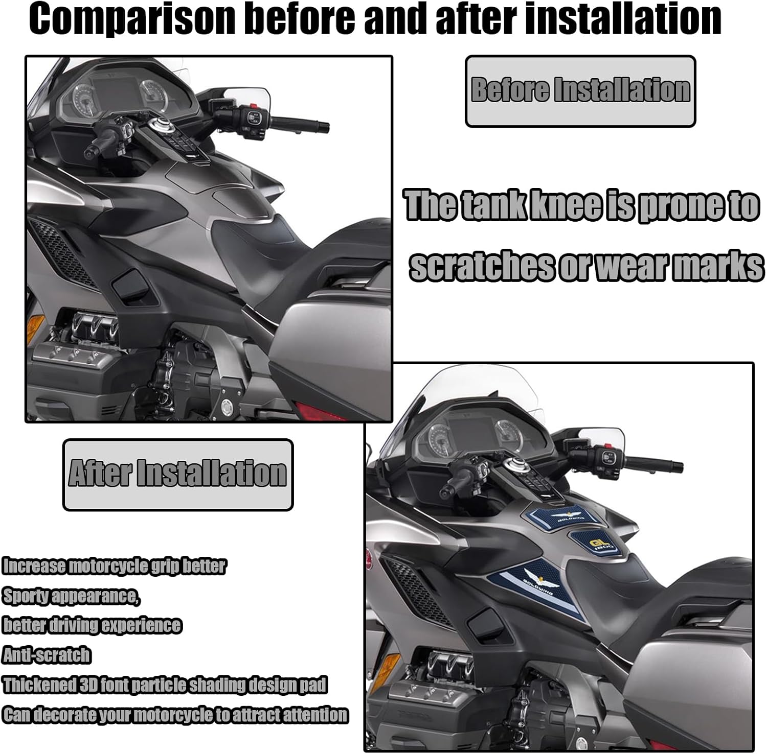 FOR Gold wing GL1800 F6B 2024 motorcycle side fuel tank pad protection sticker decal traction pad Car body decoration protective sticker motorcycle accessories gold wing gl1800 f6b 2018-2024 (Type A)