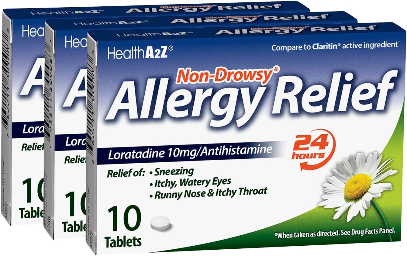 HealthA2Z® Allergy Relief | Loratadine 10mg | Antihistamine | Non-Drowsy | Relief from Itchy Throat, Sneezing, Runny Noses | (30 Tablets)