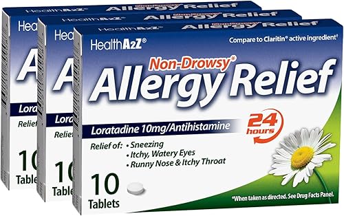 Vista 19 de HealthA2Z® Alivio de la alergia Loratadina 10 mg Antihistamínico Alivio de picazón de garganta, estornudos, secreción nasal Medicina