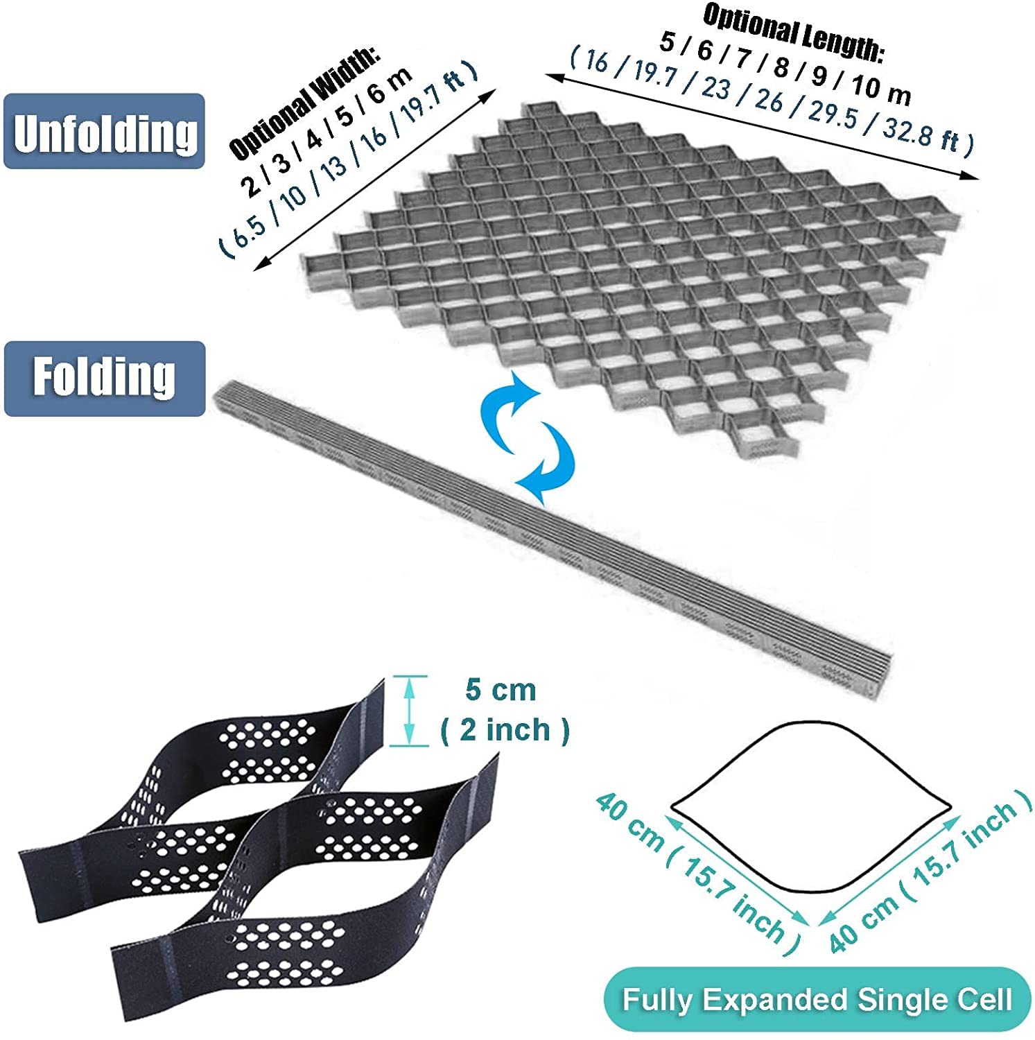 Waben-Pflaster aus Polyethylen, 5 x 8 m, durchlässig, für Hangvertiefung und Bodenstabilisierung, ideal für Erdwürmer, Bau- und Landschaftsbau