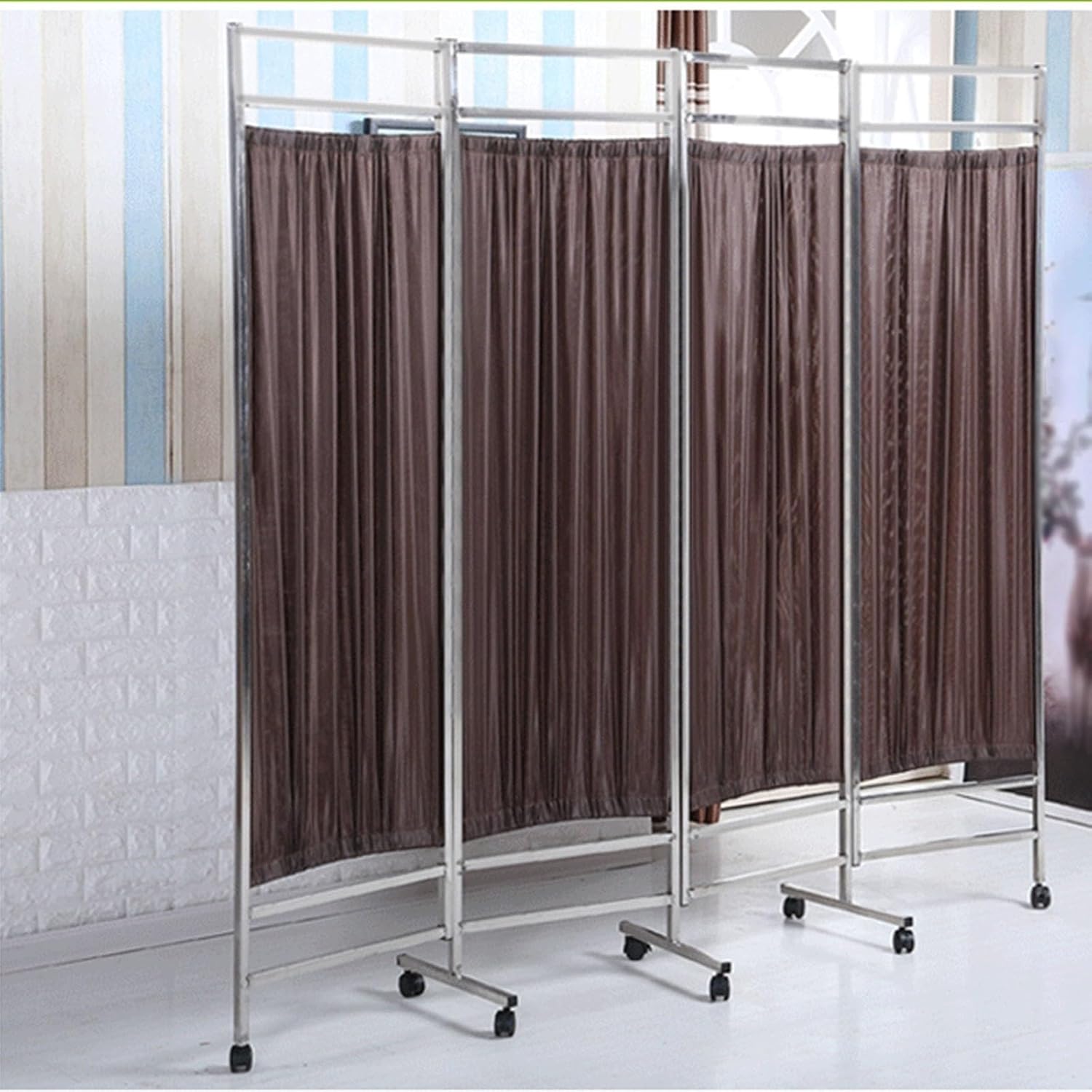 Rolling Medical Privacy Screen with Wheels, 4 Panel Foldable Room Separation Temporary Fencing, for Clinic/Ward/Examination Cubicle, Saving Space Dorm Rooms Partition Wall (Color : A)