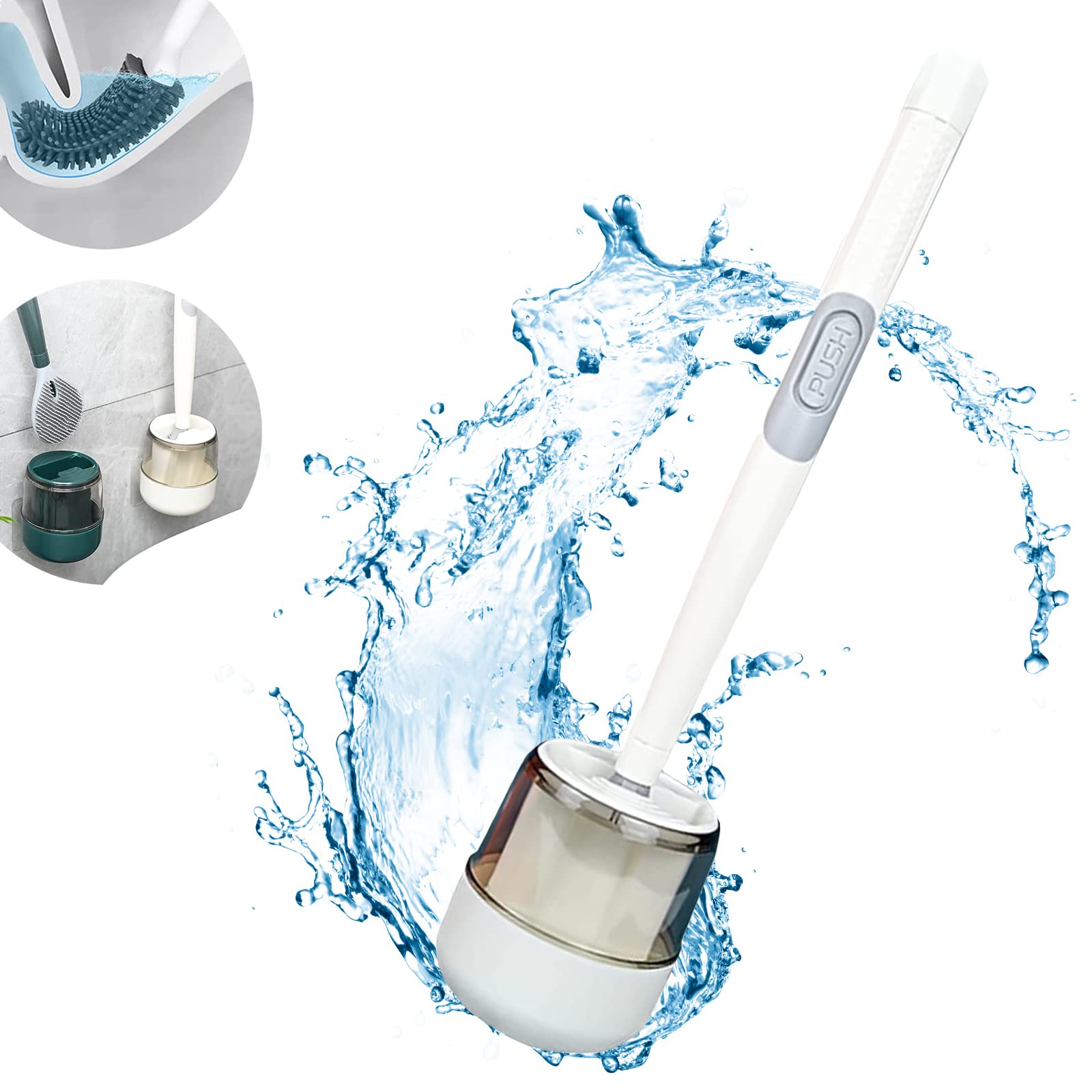 XiXiCCCC Household Punch-Free Wall Hanging Long Handle Silicone Toilet Brush,Soap Dispensing Toilet Brush,Long Handle Silicone Toilet Brush With Liquid Tongue Type Hydraulic.
