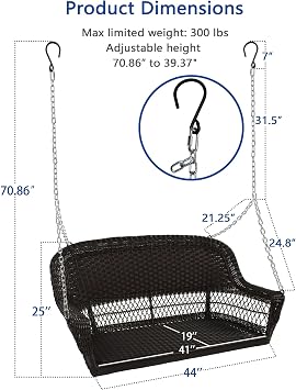 Resin Wicker Porch Swing, Black