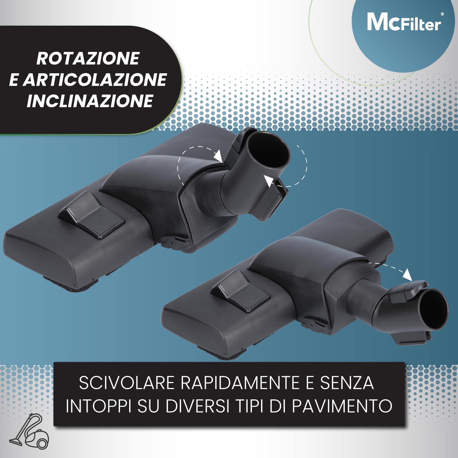 McFilter I Bocchetta combinata per pavimenti adatta per aspirapolvere Miele serie C1, C2, C3, S8000, S2, S3, S4, S5, S6, completo, compatto, classico, 35 mm, commutabile e funzione di parcheggio