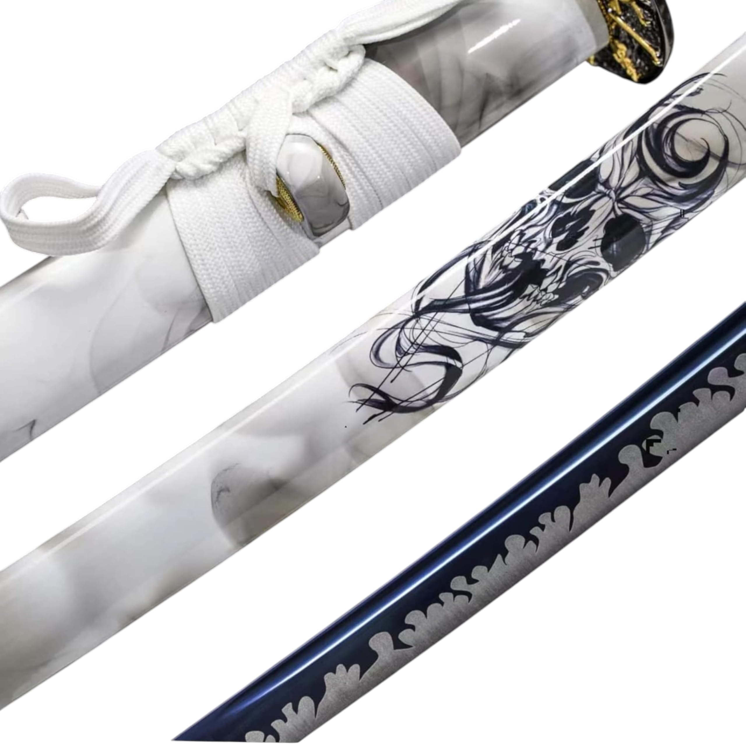 Profi Katana Schwert Echt Scharf Metall aus 1095 Stahl mit Scheide Ständer und Geschenkbox Handgeschmiedete gebeizte Klinge nur für Erwachsene 18 Jahre erforderlich