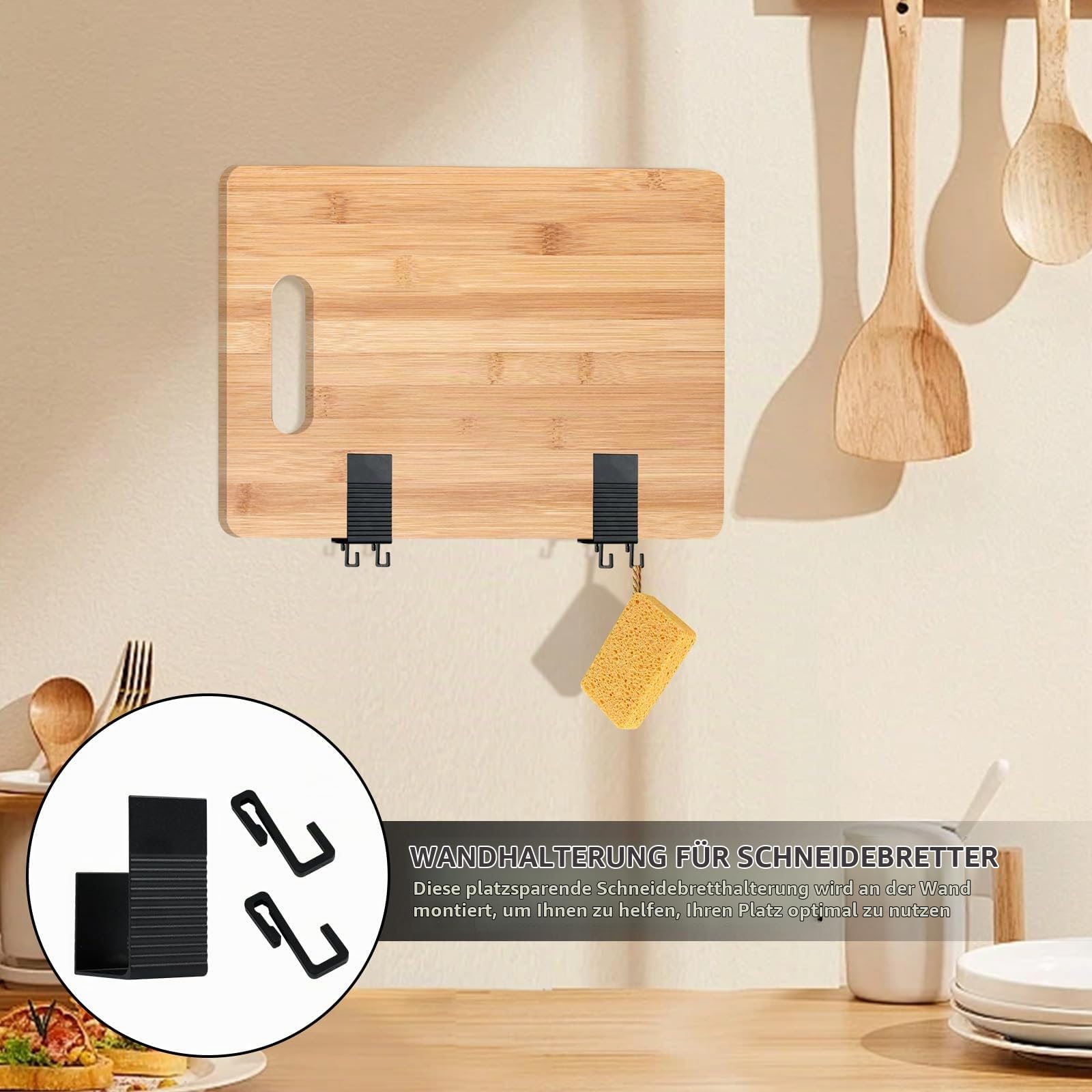Schneidebrett Regal, Schneidebrett Ständer Rack, Schneidebrett Halterung Wandmontage, Schneidbretthalter Wand zur Aufbewahrung Küchenutensilien wie Schneidebretter, Ohne Bohren, Metall, Schwarz Küche, Haushalt & Wohnen