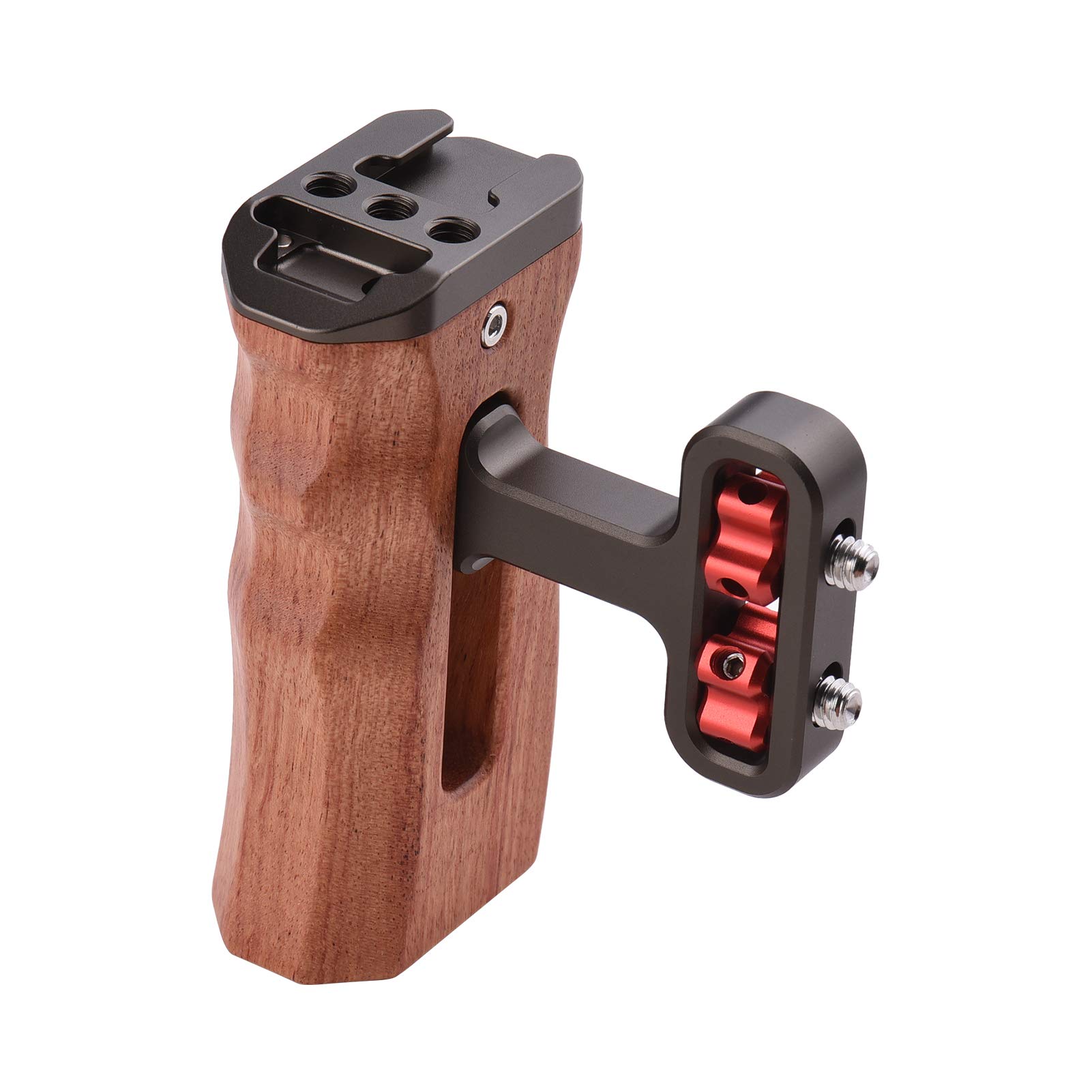 Universal Camera Cage Left/Right Side Handle Wooden Hand Grip with 1/4 Screw Hole Cold Shoe Mount for Camera Cage