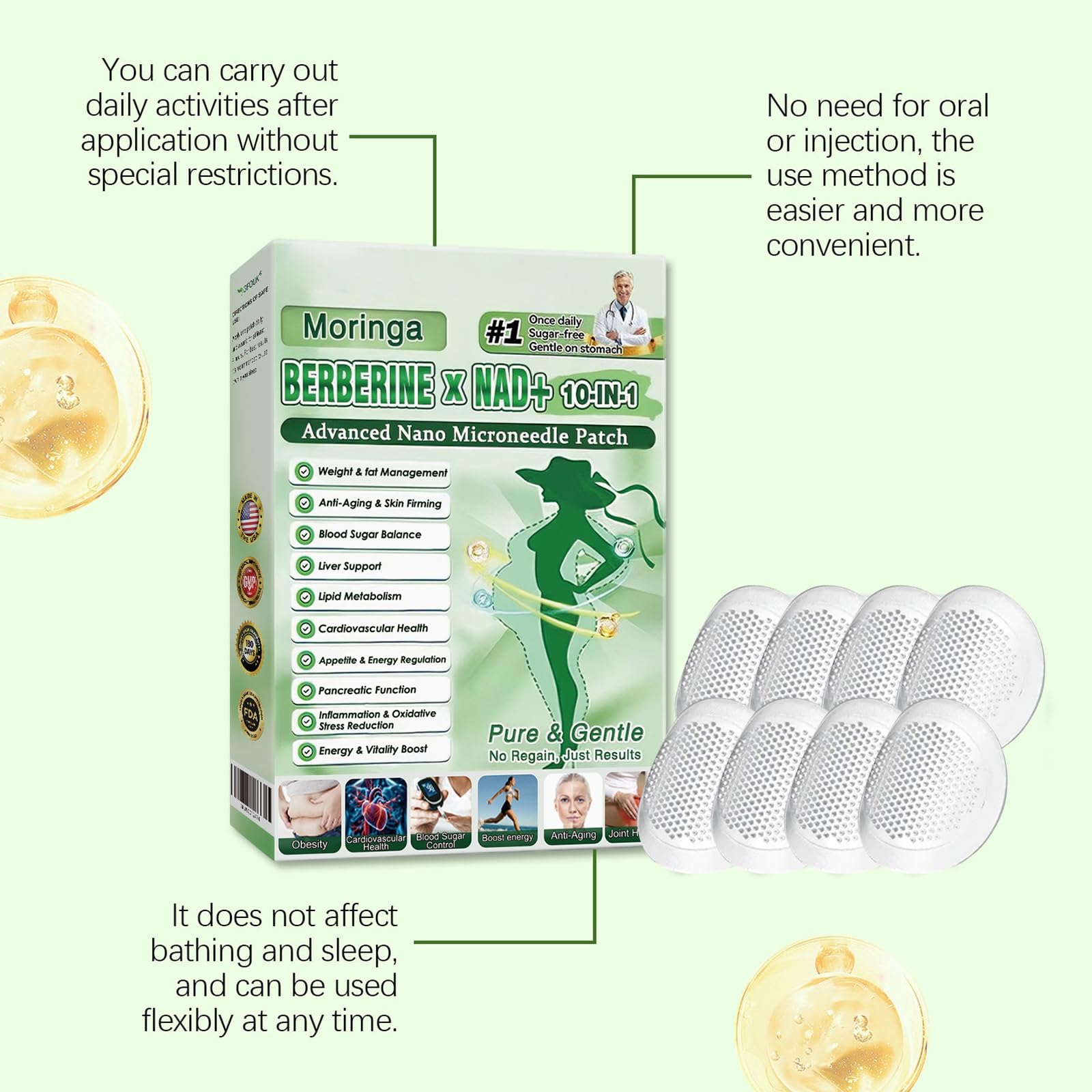 Paquete de 6 cajas Moringa X Berberine Patch 10 en 1, parche Nano Microneedle Adelgazador, ingredientes naturales, fácil de aplicar, invisible debajo de la ropa, ideal para hombres y mujeres (6 cajas) — view 6