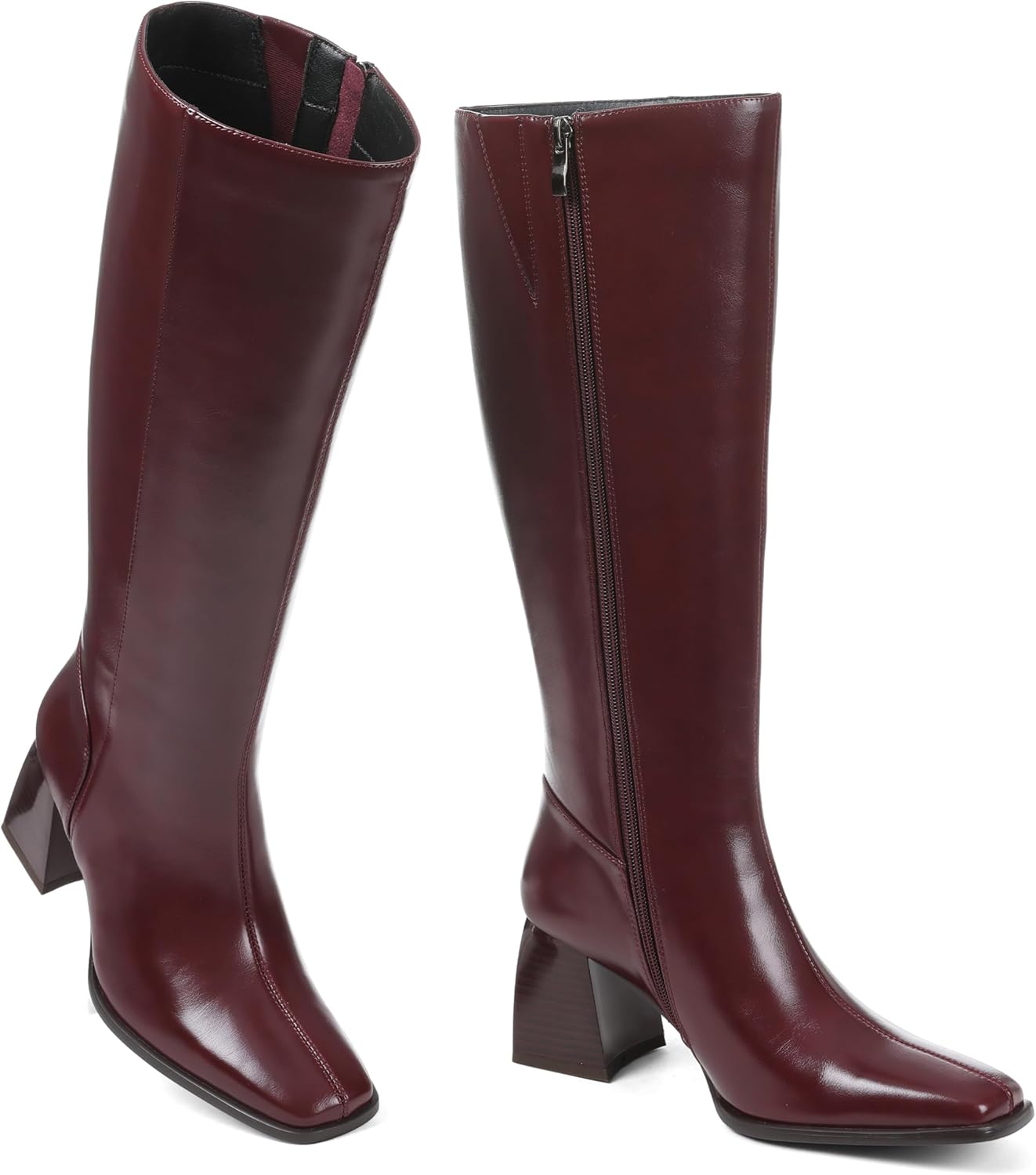 Kalstage Women's Knee High Boots Square Toe Chunky Fall Boots Comfortable Zip Up Dress Heeled Tall Boots for Women - Image 4