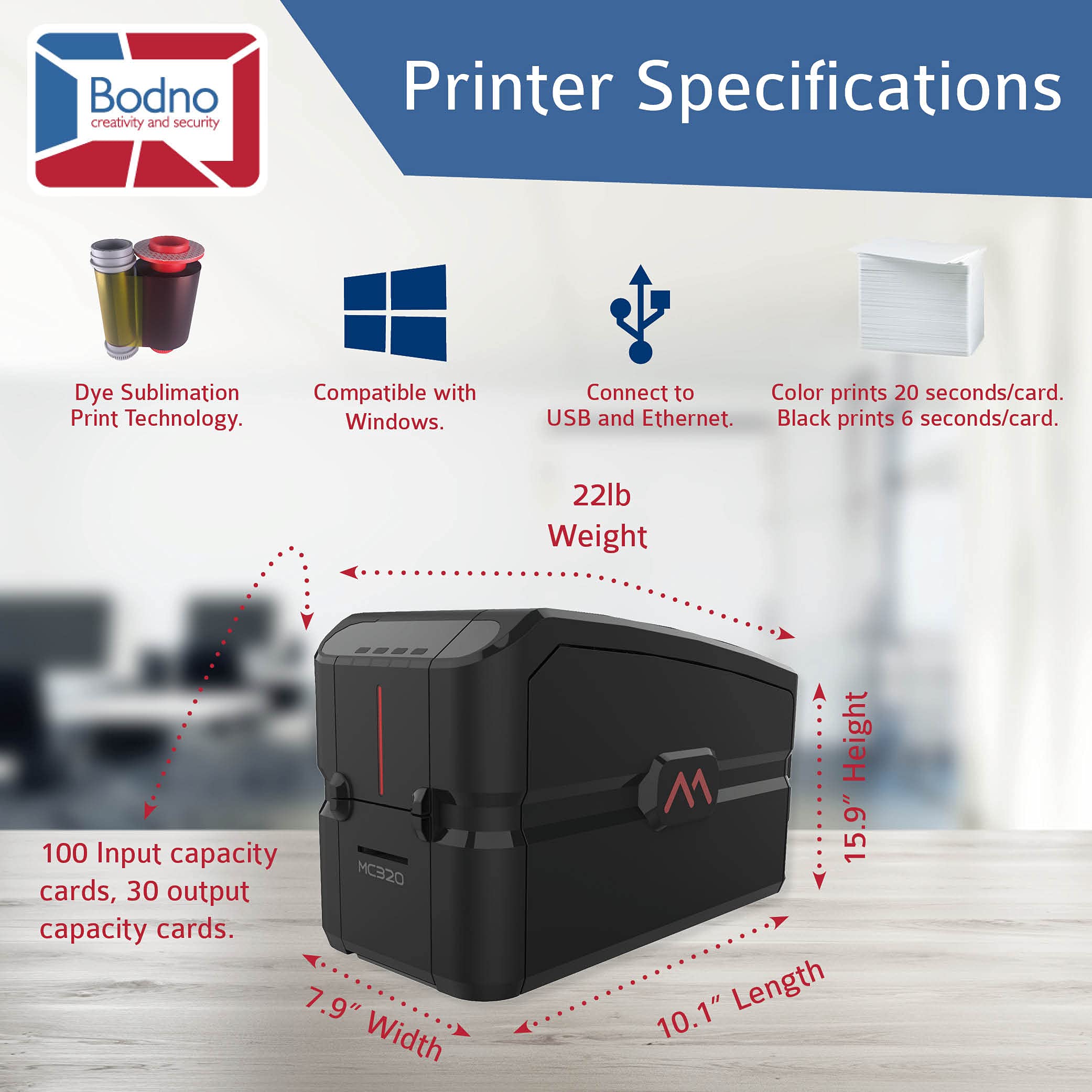 Amazon.com: Matica MC320 - Impresora de tarjetas de identificación de doble  cara directa y paquete completo de suministros con software de  identificación Bodno Silver Edition : Todo lo demás